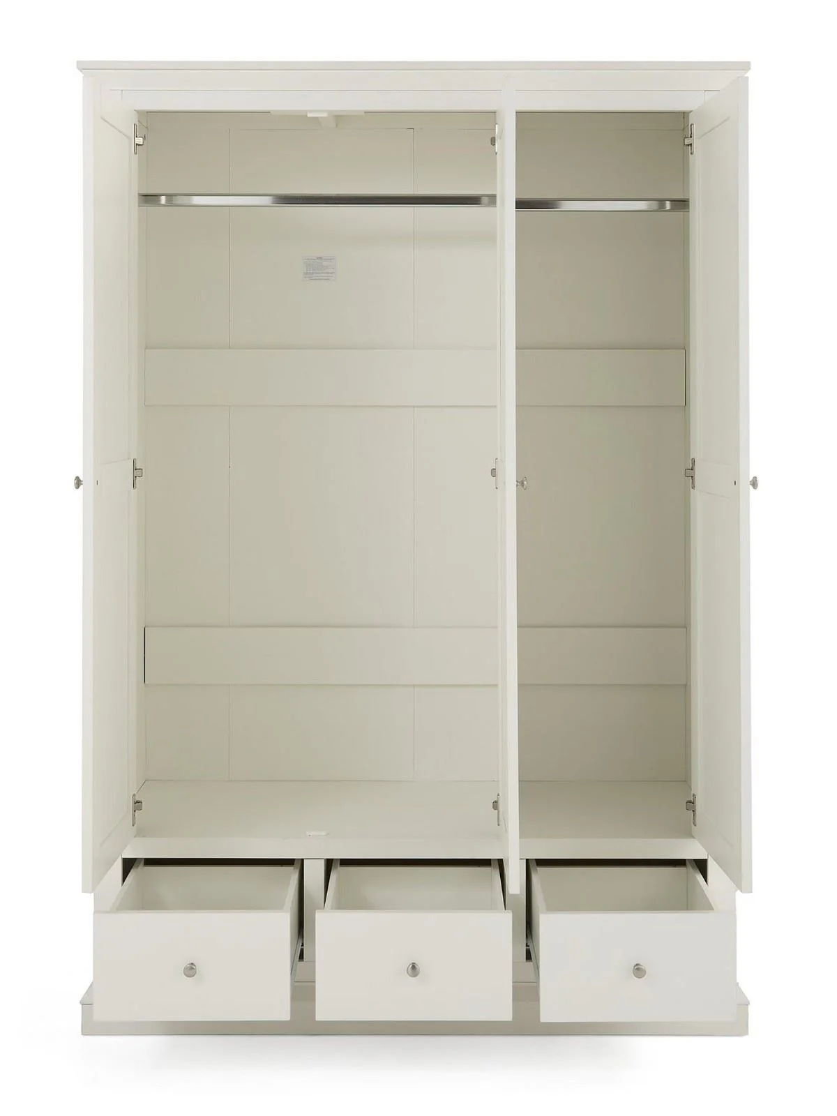 Hanna 3 Door 3 Drawer Wardrobe White Large Storage Traditional Style - Image 4