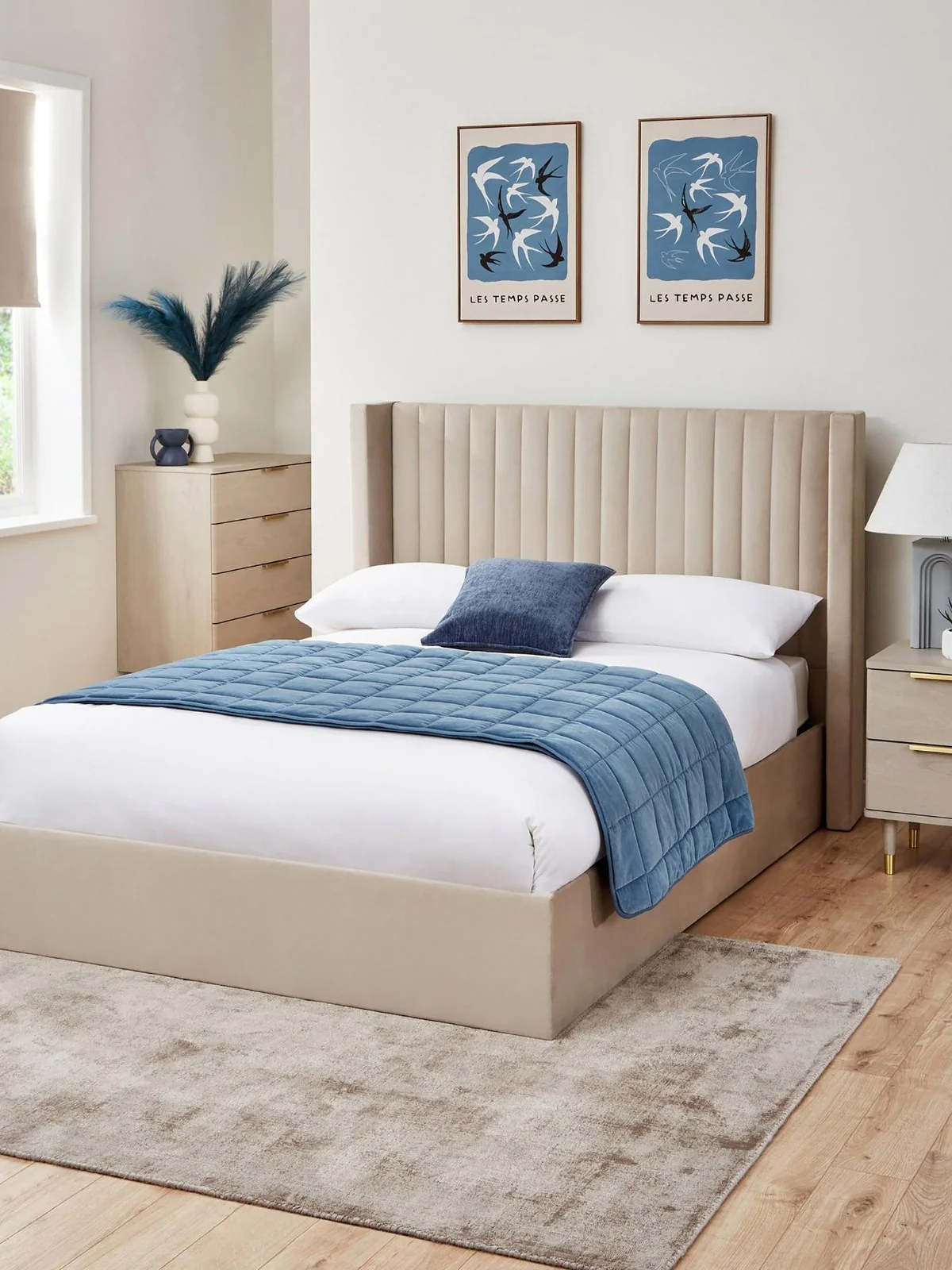 Haywood End Lift Up Storage Ottoman King Bed Natural Stylish and Modern Bedroom
