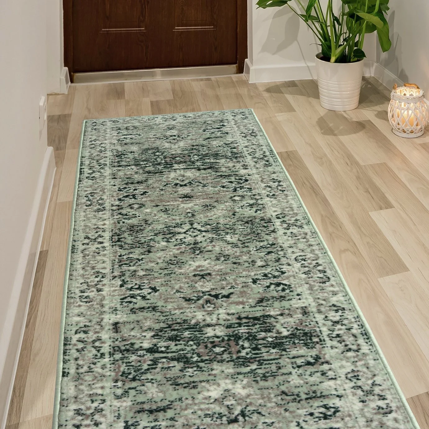 Homemaker Traditional Sage Green Short Pile Runner 67x200cm Classic Home