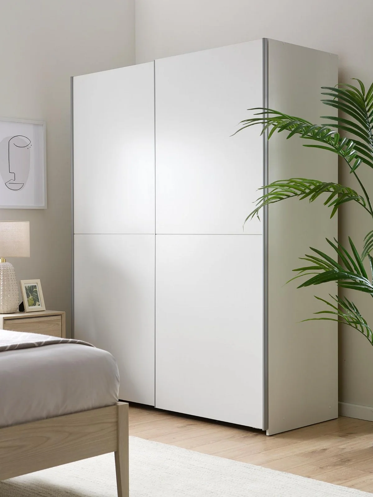 Houston 150cm 2 Sliding Door Wardrobe White Bedroom Storage Cabinet UK