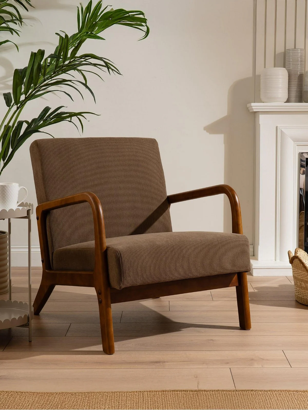 Howorth Cord Fabric Chair TAUPE Curved Arms Accent Living Room