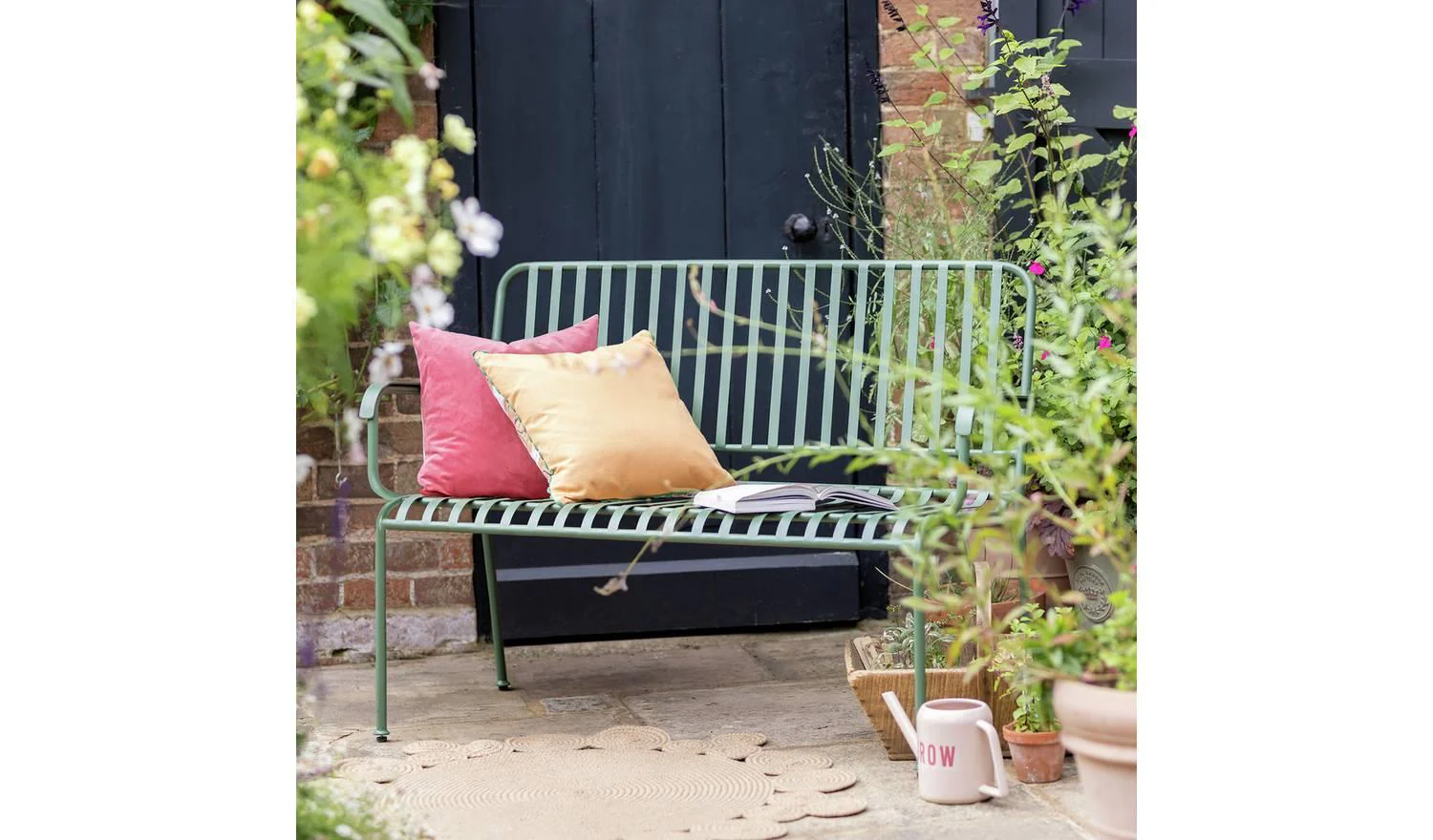 Indu 2 Seater Metal Garden Bench Green Patio Furniture Outdoor Seat