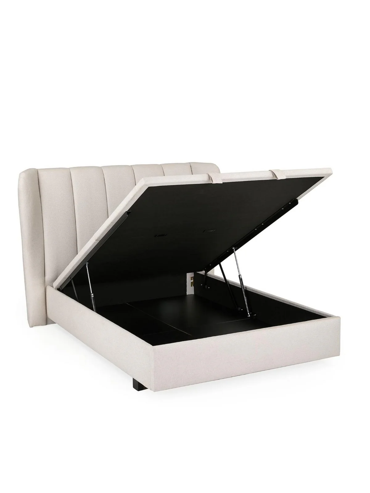 Jasper Lift Up Storage Double Bed Ivory | Winged Headboard | Ottoman Base - Image 3