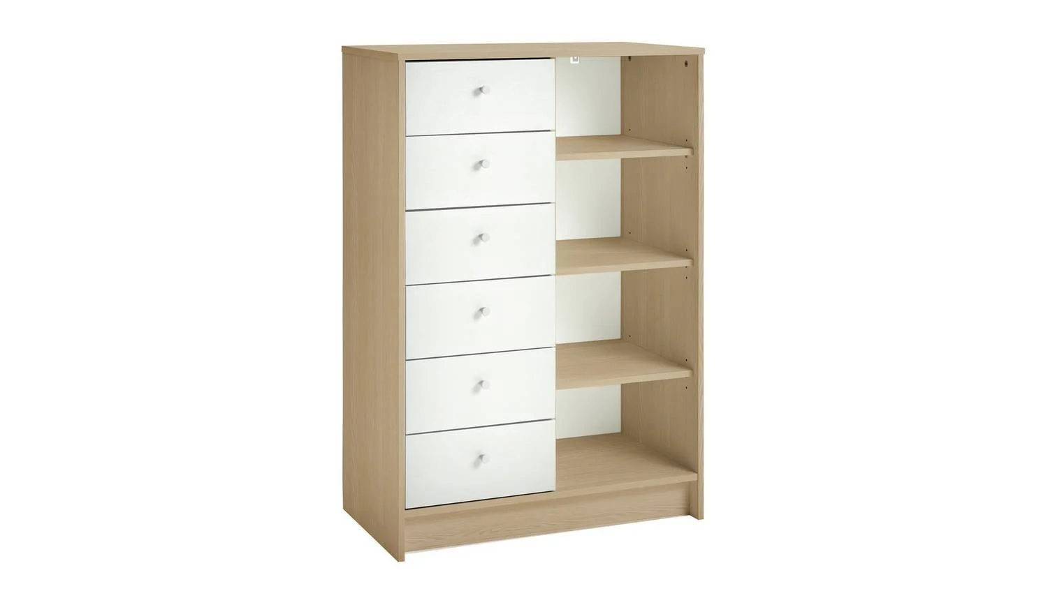 Kids Malibu 6 Drawer Chest White & Oak Childrens Bedroom Storage Organiser