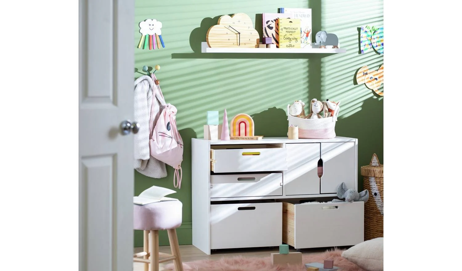 Kids Rico Double Storage Unit White Childrens Bedroom Furniture Organiser - Image 2