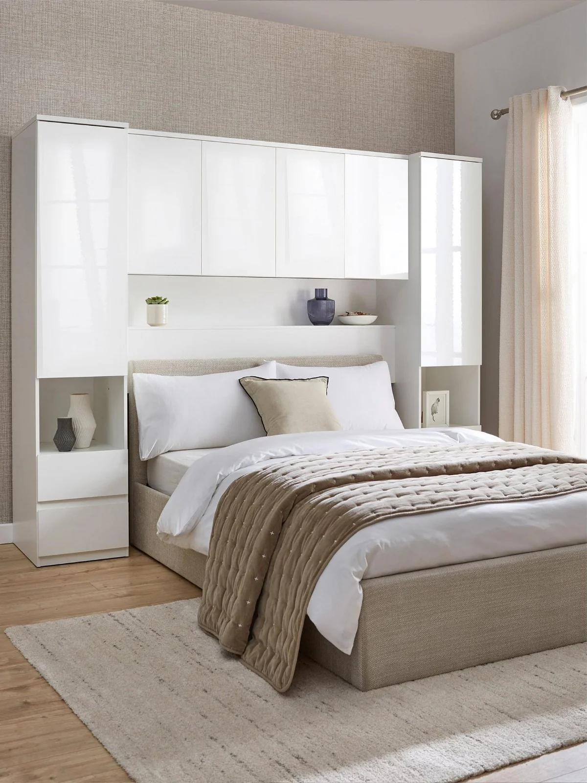 Layton Gloss Overbed Unit White Bedside Storage Cabinet Organiser UK