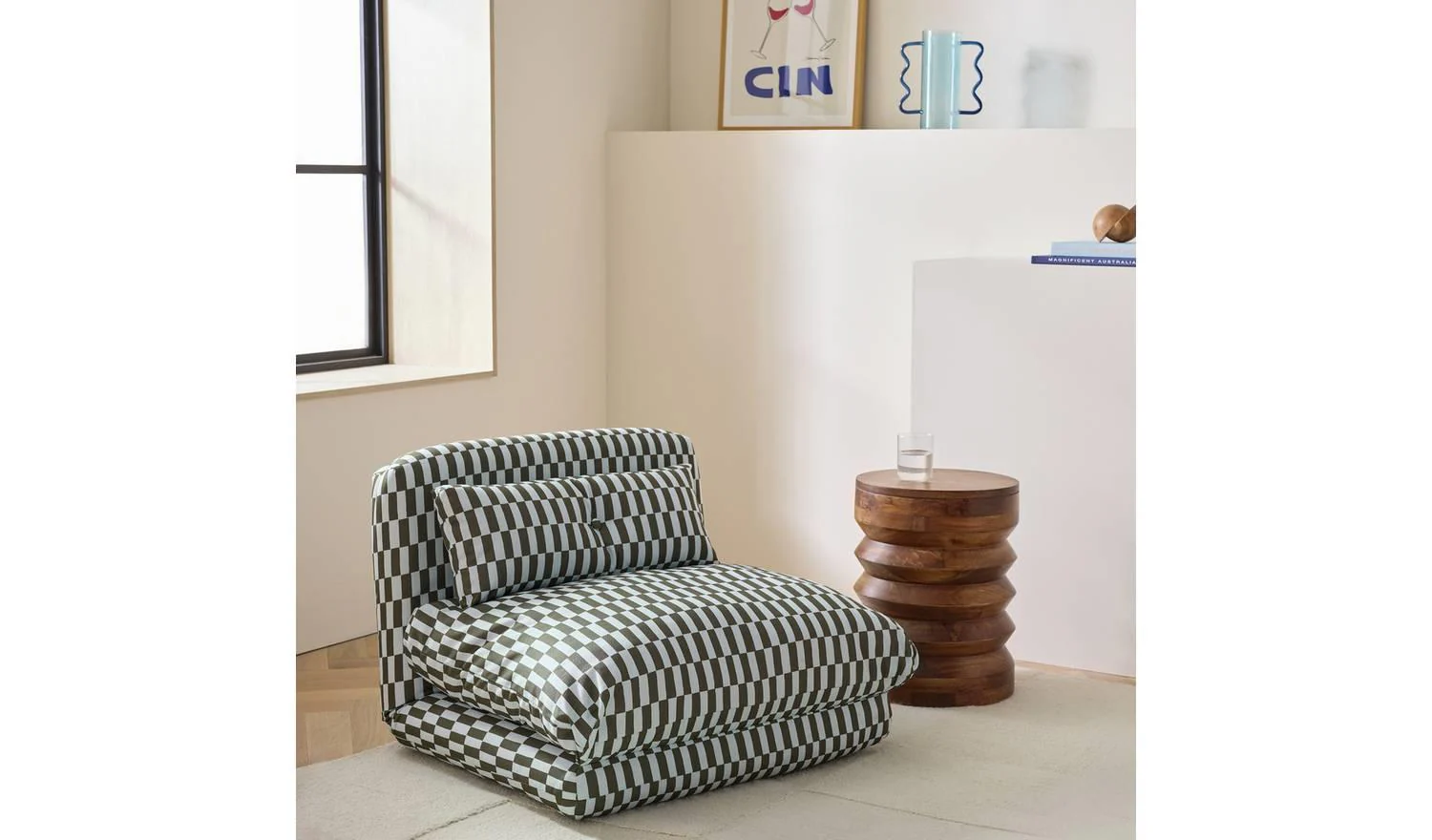 Lexi Single Fabric Chairbed Blue Green Convertible Sofa Guest Bed