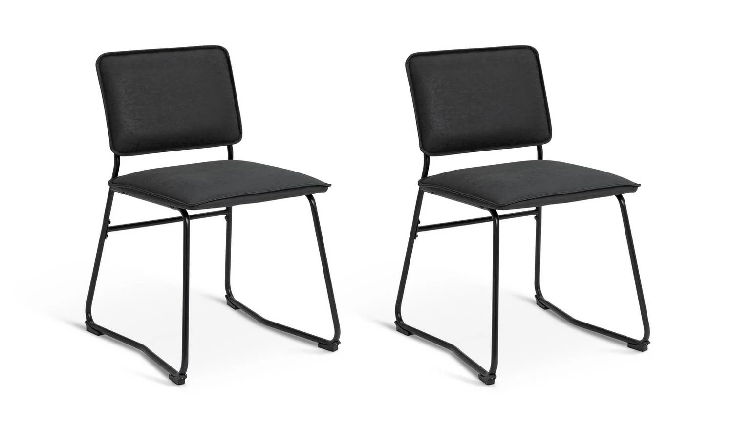 Loft Living Pair of Faux Leather Dining Chairs Black Modern Kitchen Set