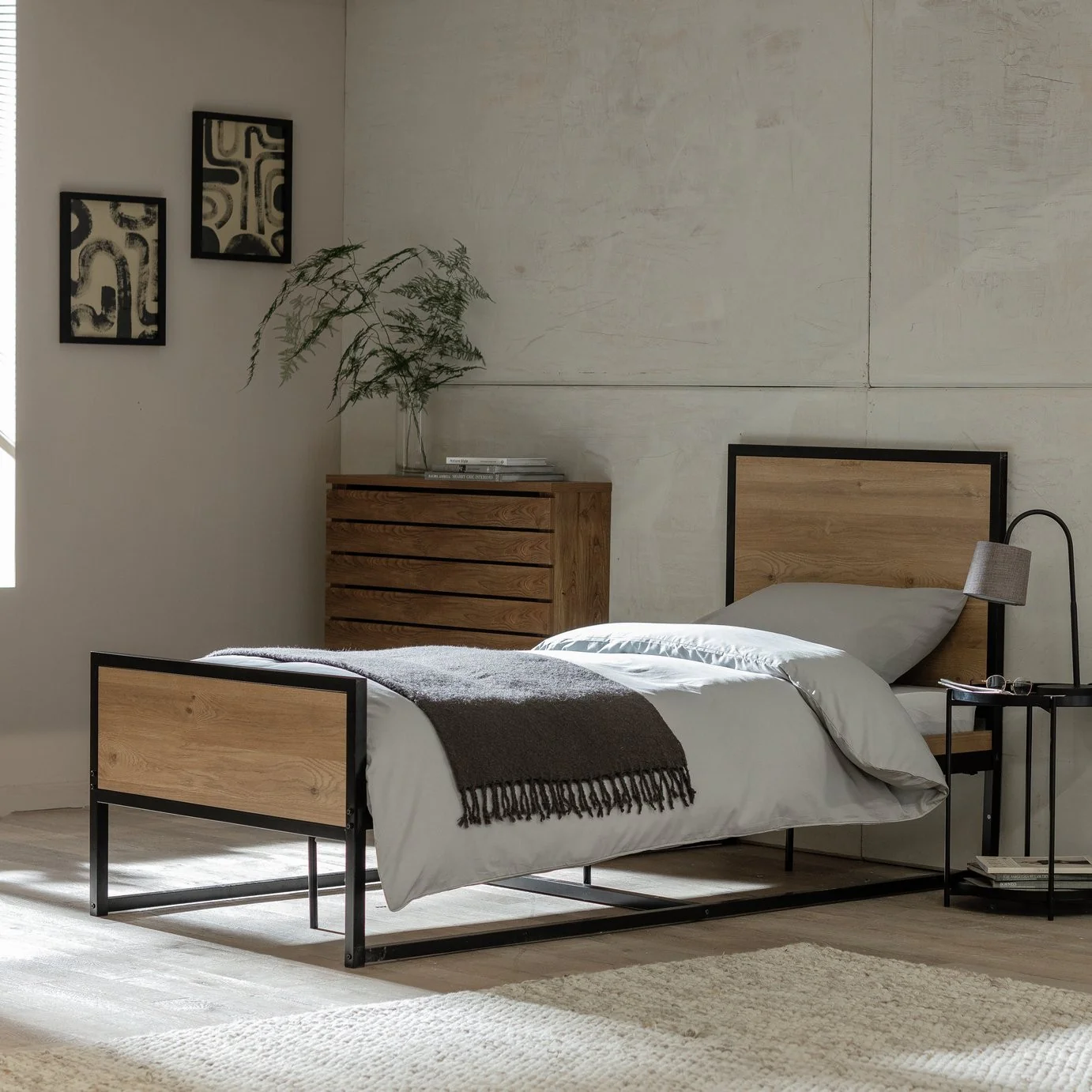 Loft Living Single Wooden Bed Frame Oak Stylish Bedroom Furniture