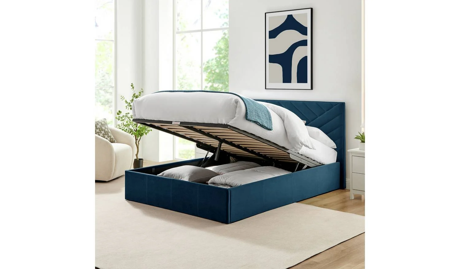 Luca Double End Lift Ottoman Bed Navy Elegant and Comfortable Bedroom Furniture