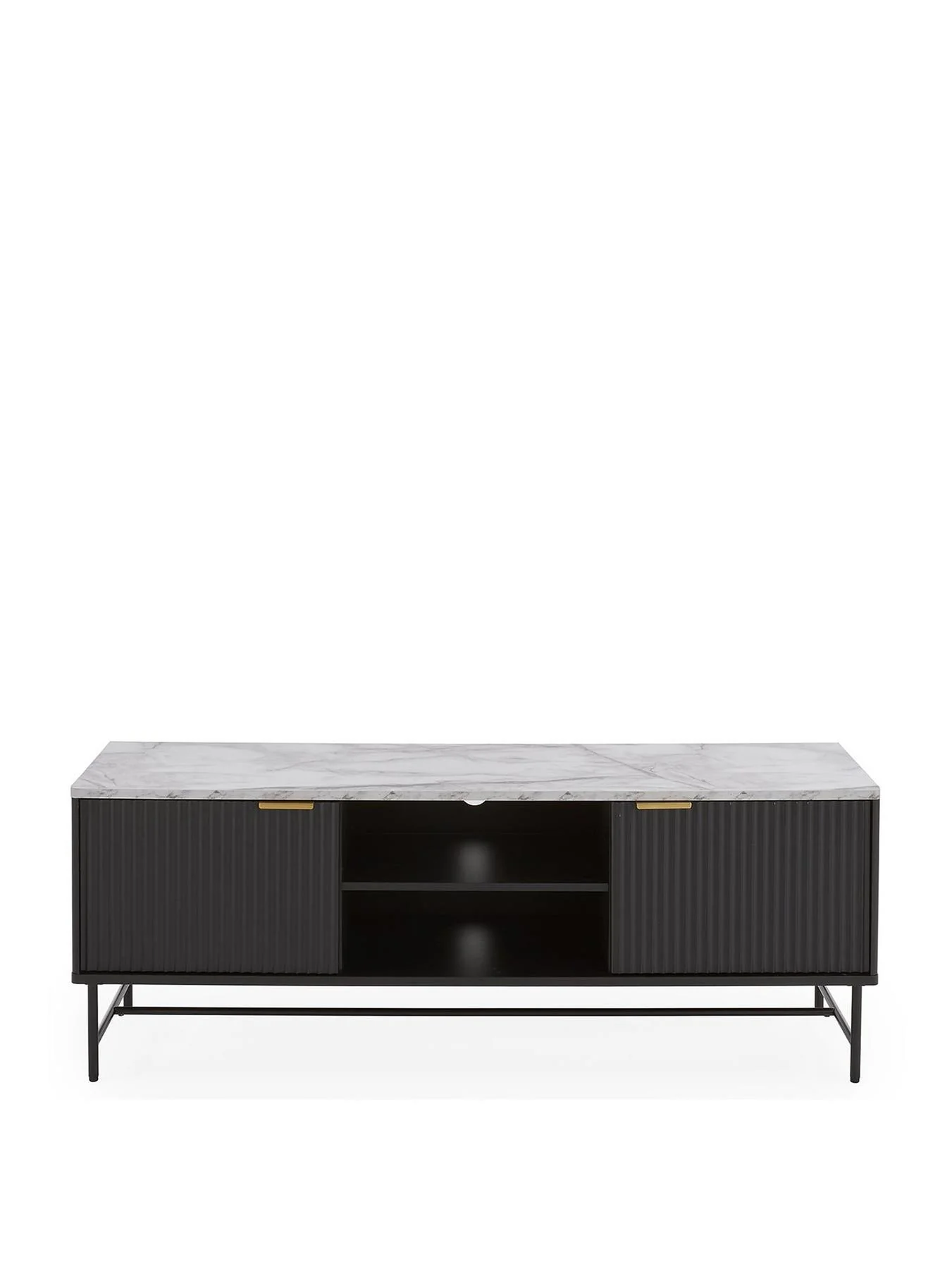 Lucero TV Unit Fits Up To 60 Inch TV Black Brass With Shelves UK - Image 2