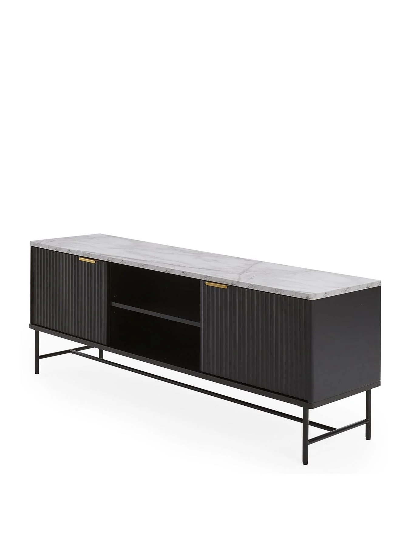 Lucero TV Unit Fits Up To 60 Inch TV Black Brass With Shelves UK - Image 3