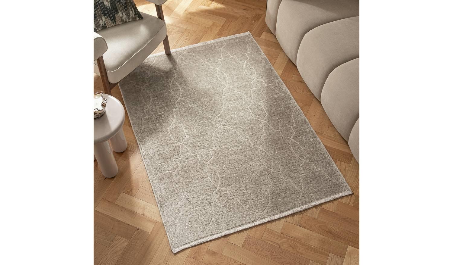 Luxe Chenille Neutral Flatweave Rug 160x230cm Soft Living Room Floor