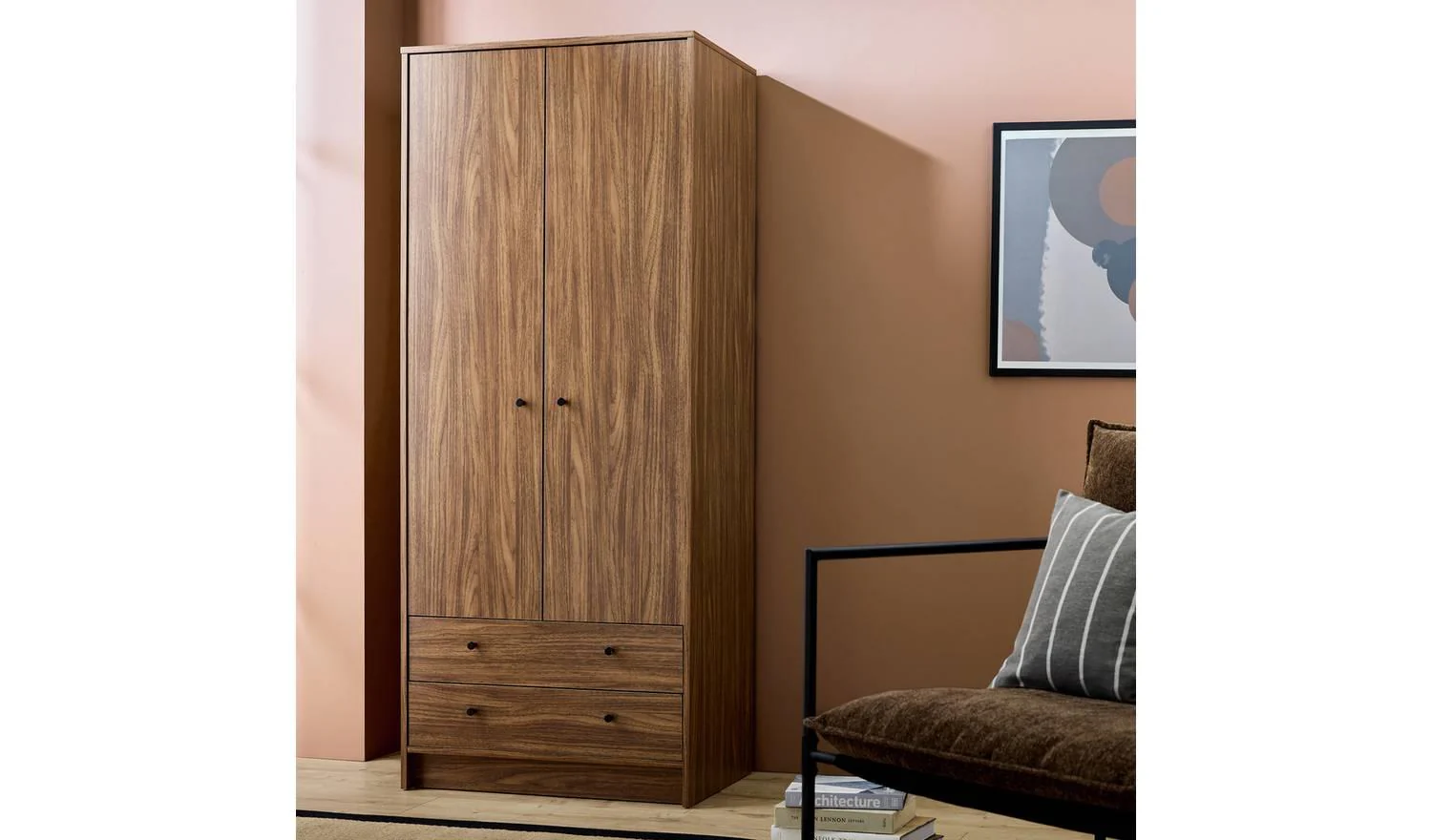 Malibu 2 Door 2 Drawer Wardrobe Walnut Storage Organiser Bedroom Furniture