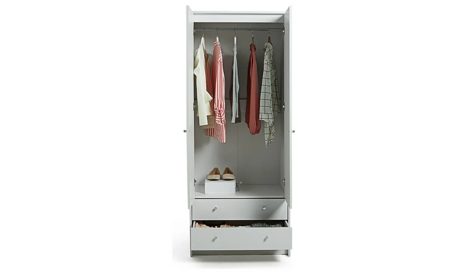 Malibu 2 Door 2 Drawer Wardrobe White Storage Organiser Bedroom Furniture - Image 3