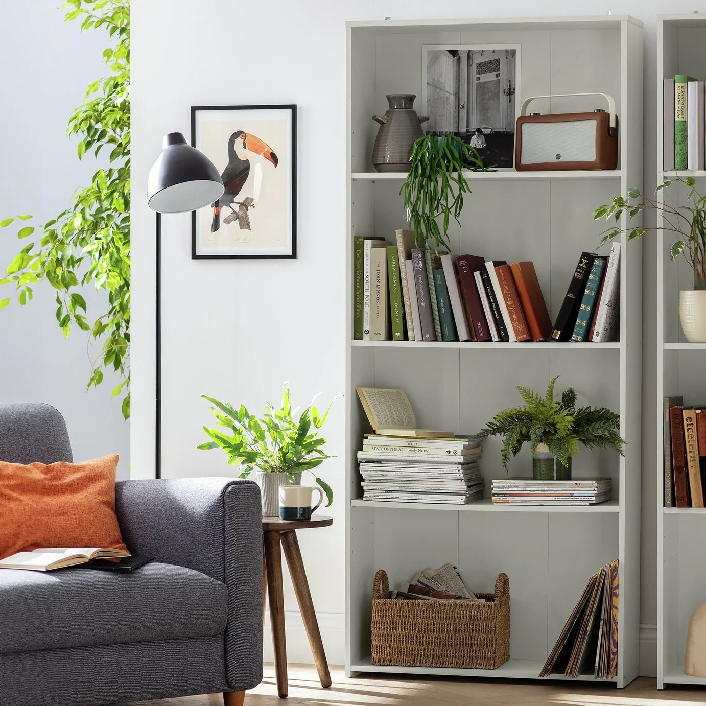 Malibu Wide Bookcase Grey Storage Organiser Shelf Living Room Furniture