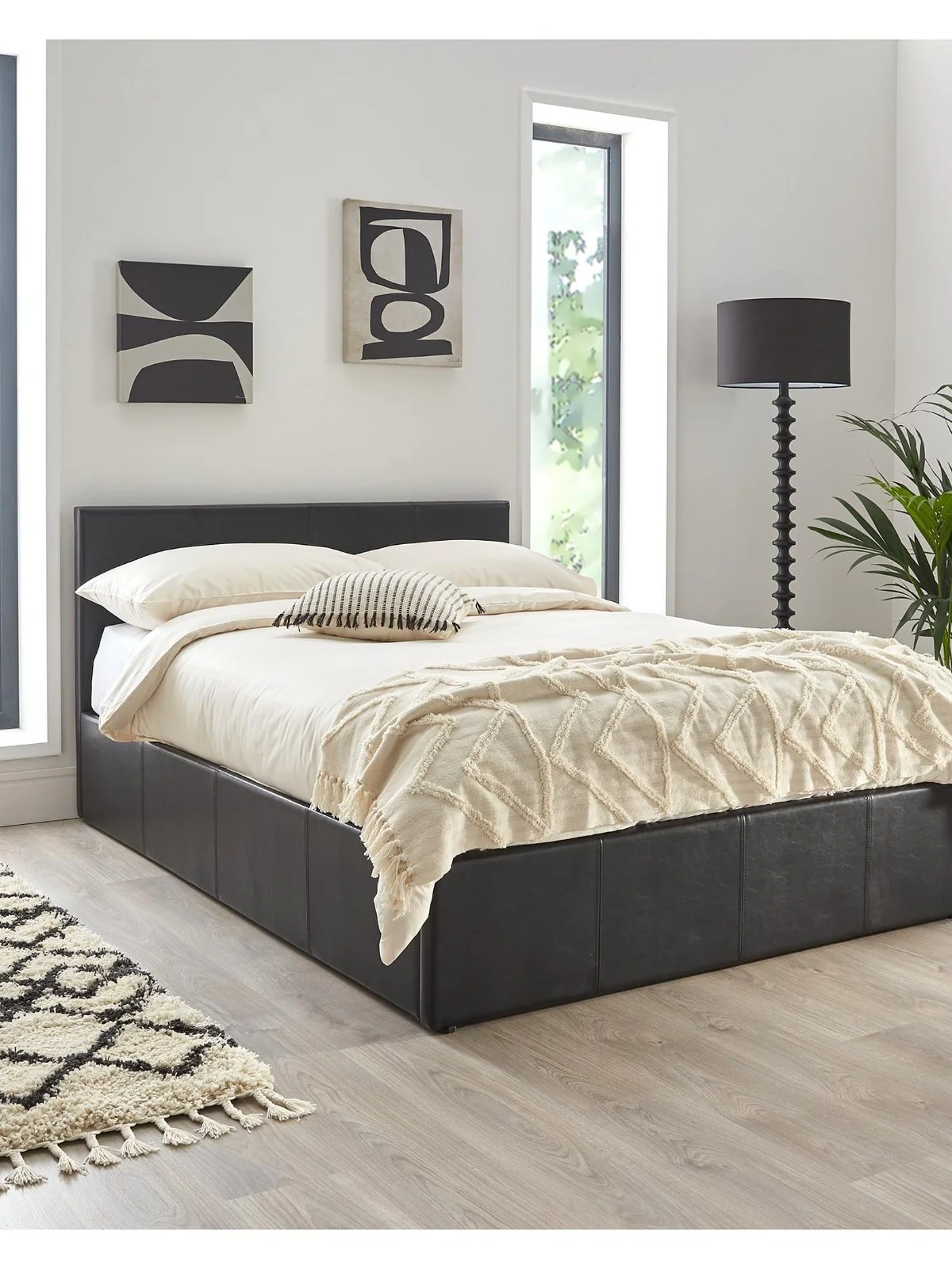 Marston End Lift Ottoman Single Bed Black | Faux Leather | Hydraulic Storage