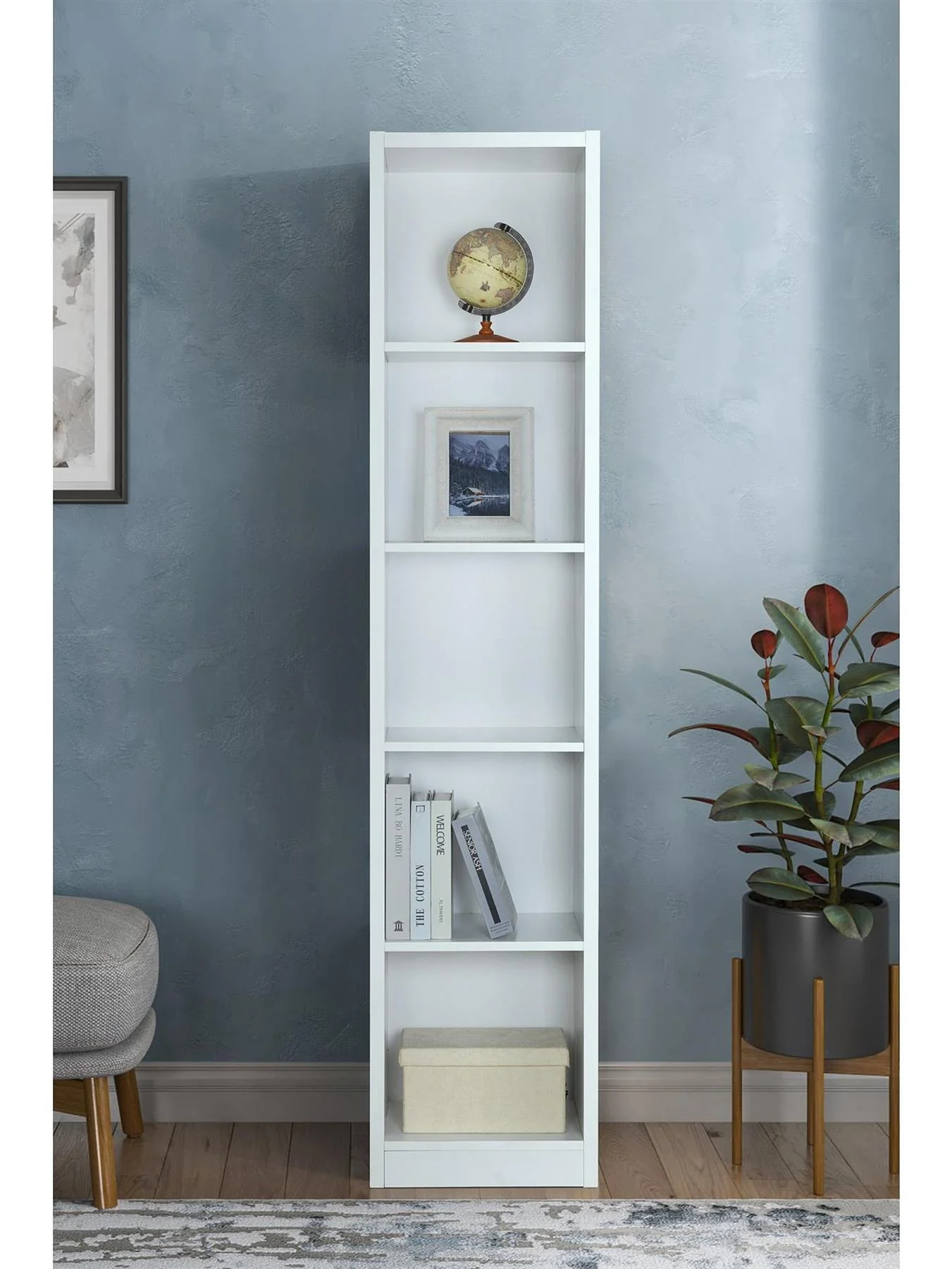 Metro Tall Bookcase White Storage Organiser Shelf Living Room Furniture