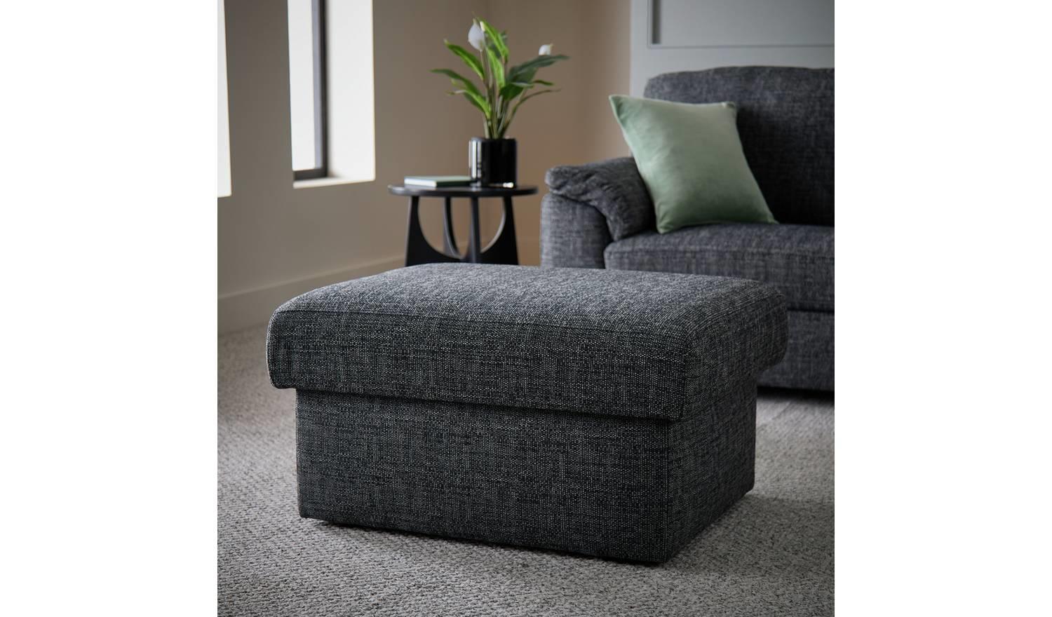 Milano Fabric Storage Footstool Charcoal Ottoman Living Room Furniture