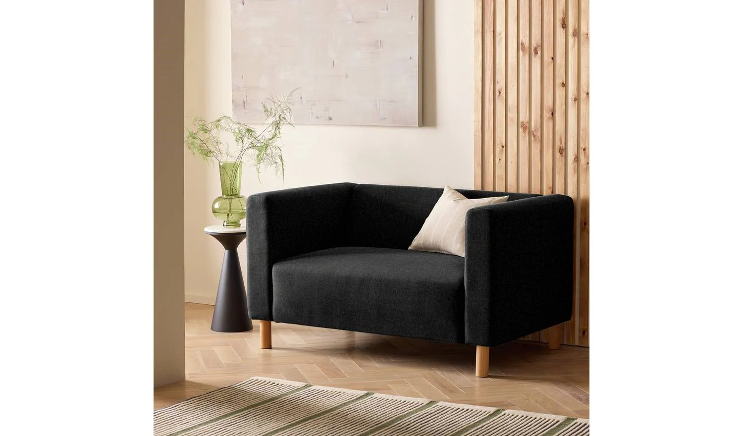 Moda Fabric 2 Seater Sofa Black Modern Living Room Furniture Comfort