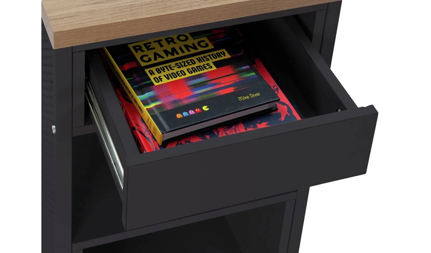Modular 1 Drawer Gaming Desk Oak Effect & Black Ergonomic Computer Desk - Image 5