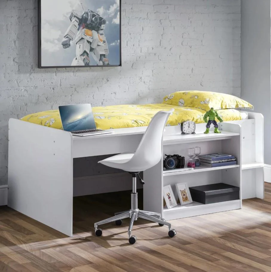 Neptune Midsleeper White Desk Underbed Storage Childrens Bedroom Furniture