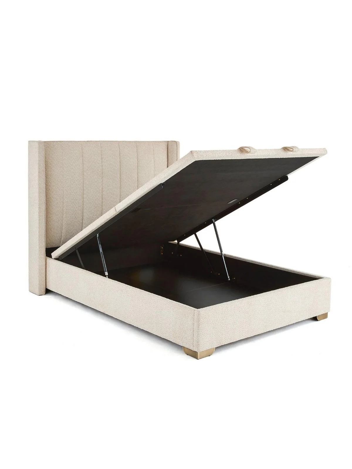 New Dakota Boucle Lift Up Ottoman Bed King Natural Fabric Storage - Image 3