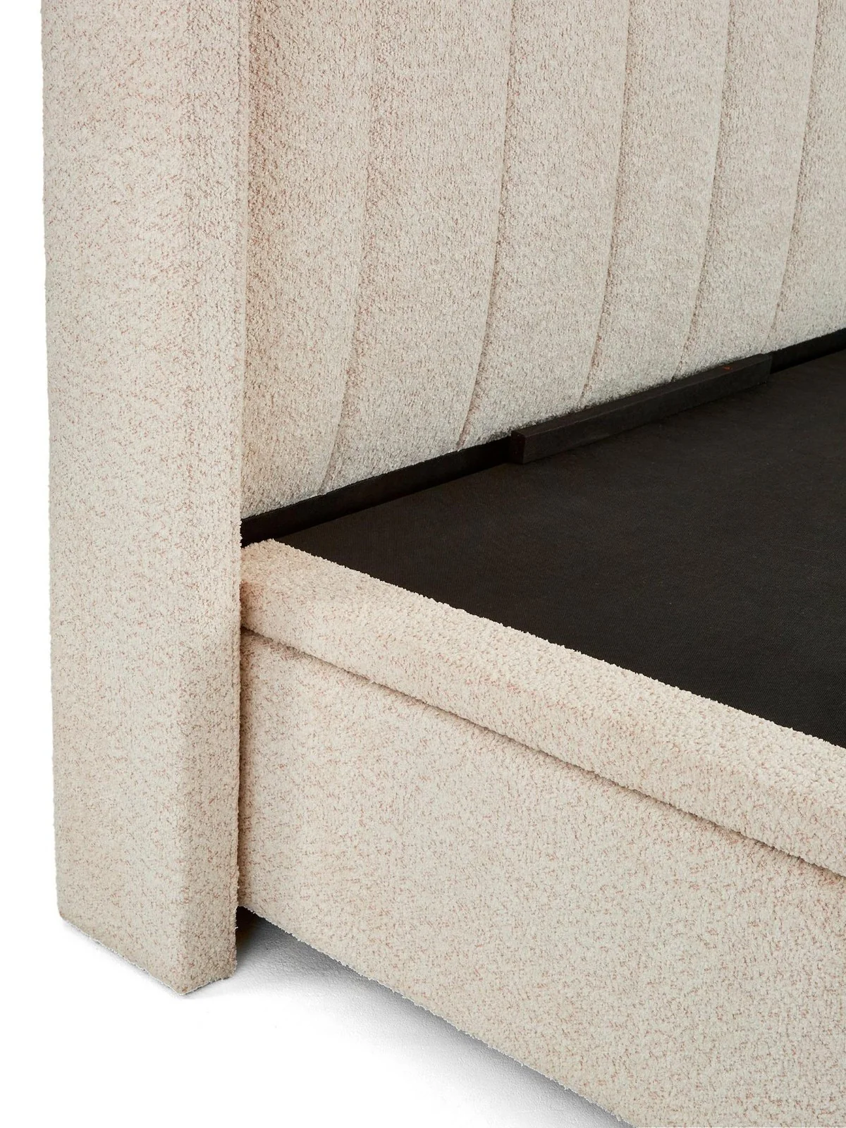 New Dakota Boucle Lift Up Ottoman Bed King Natural Fabric Storage - Image 5