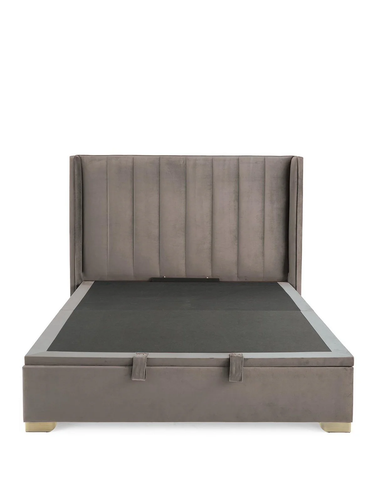 New Dakota Velvet End Lift Up Storage Ottoman King Bed Grey | Free Delivery UK - Image 2