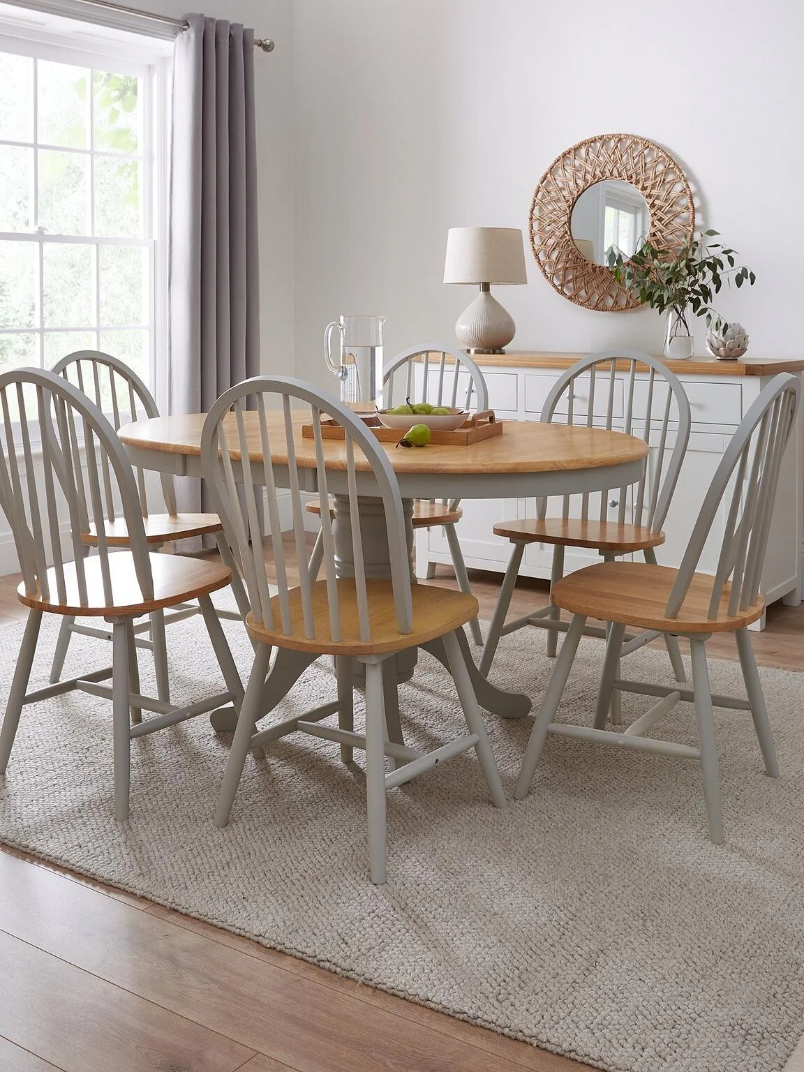New Rubberwood Top Kentucky 100 - 130 cm Extending with 6 Chairs Grey & Oak