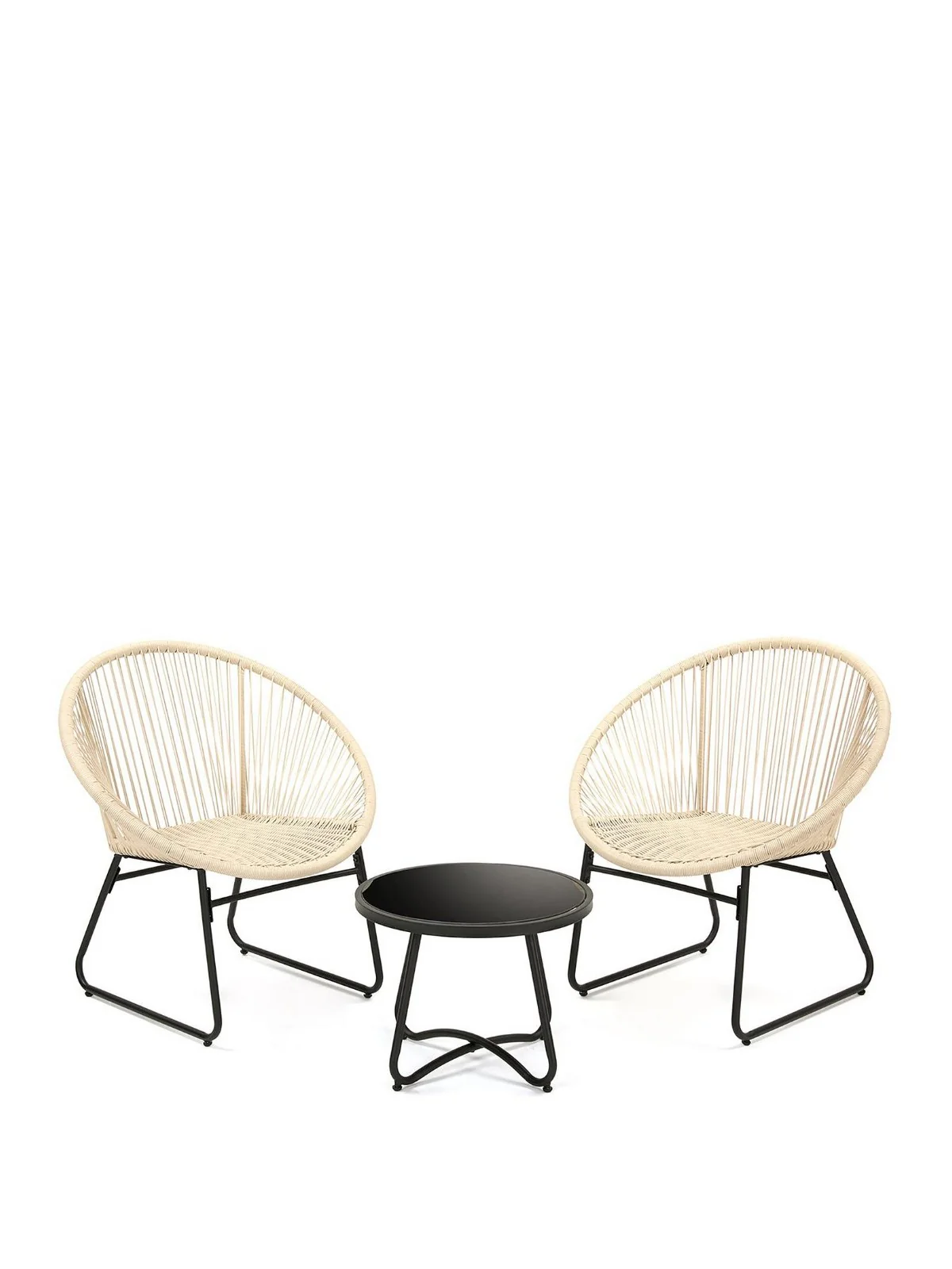 Noodle Bistro Set 2 Wicker Chairs Round Table Black Glass Garden Patio UK - Image 2