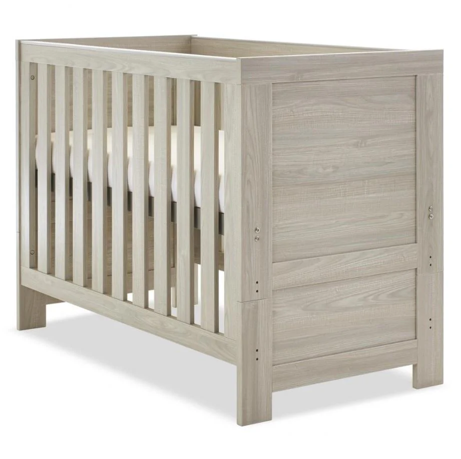 Obaby Nika Mini Cot Bed Grey Wash Modern Nursery Furniture UK