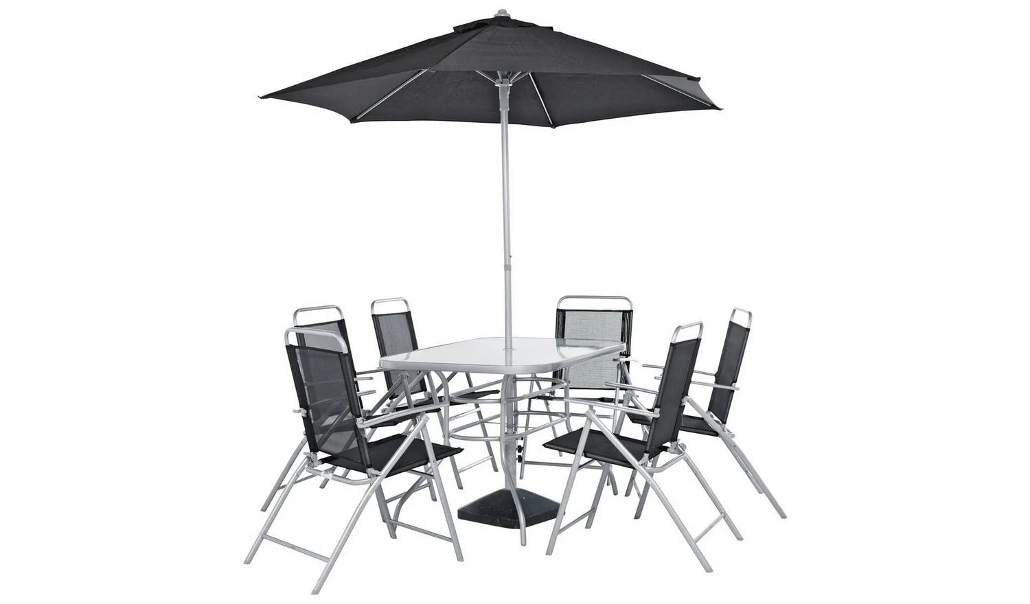 Pacific 6 Seater Folding Metal Patio Set Black Garden Furniture Dining