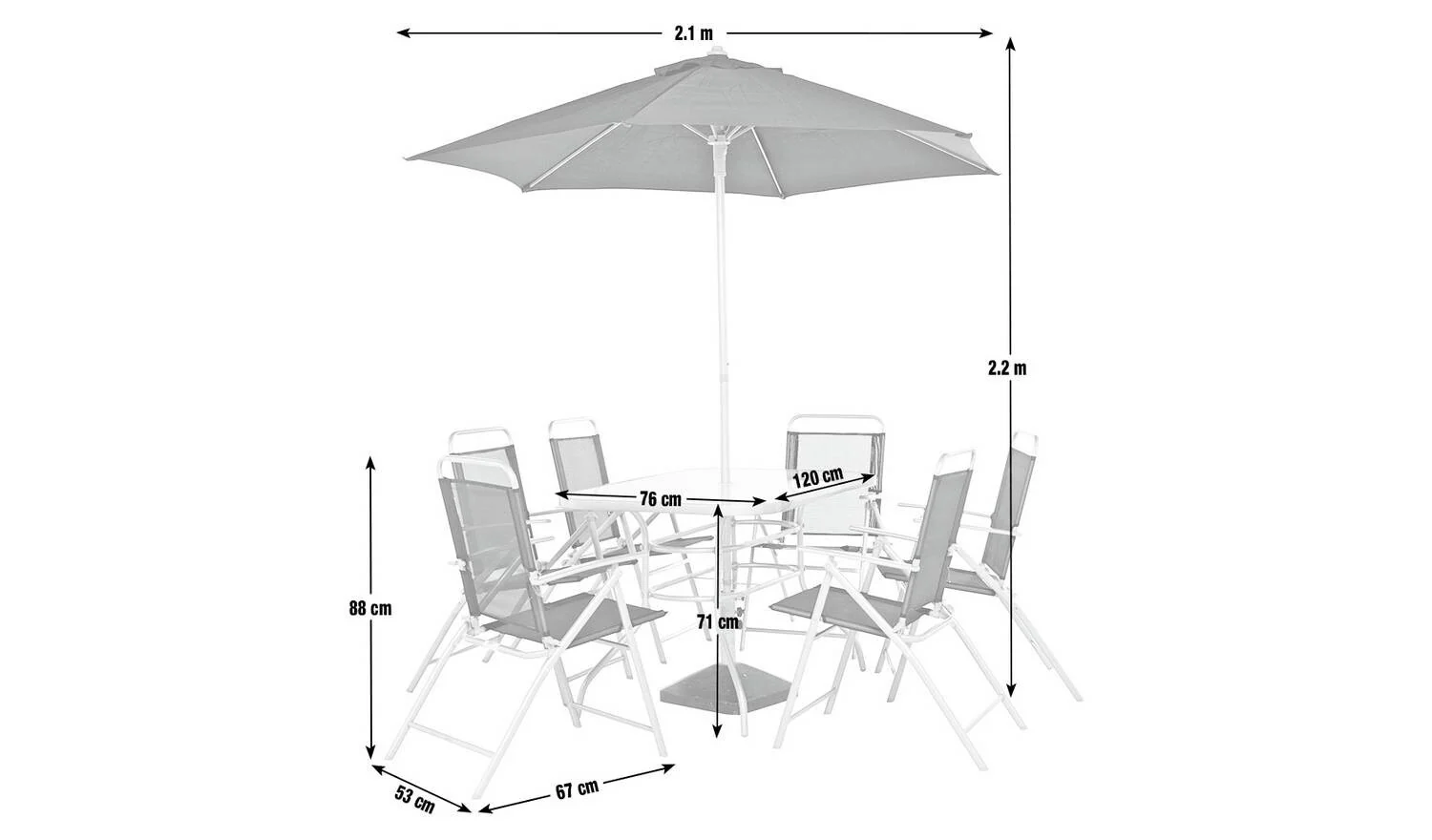 Pacific 6 Seater Folding Metal Patio Set Black Garden Furniture Dining - Image 2