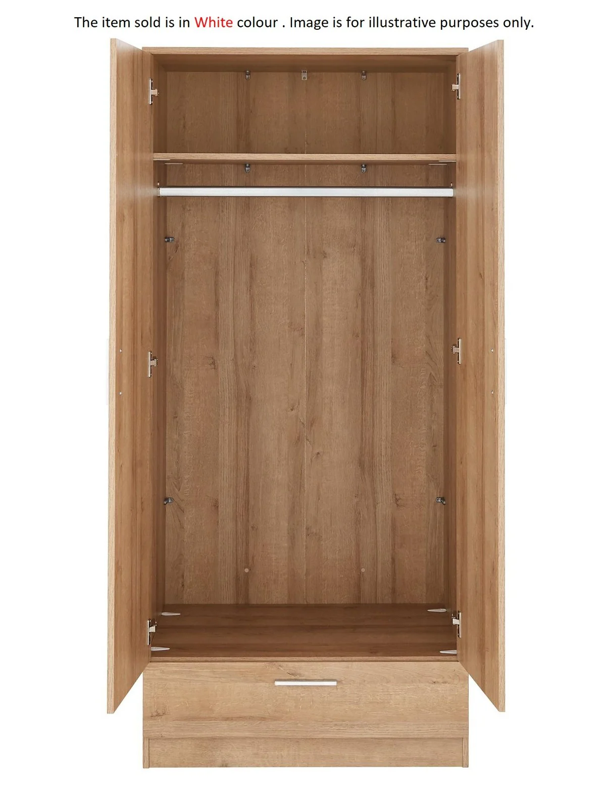 Panama 2 Door 1 Drawer Wardrobe White | Modern | Hanging Rail & Drawer - Image 2