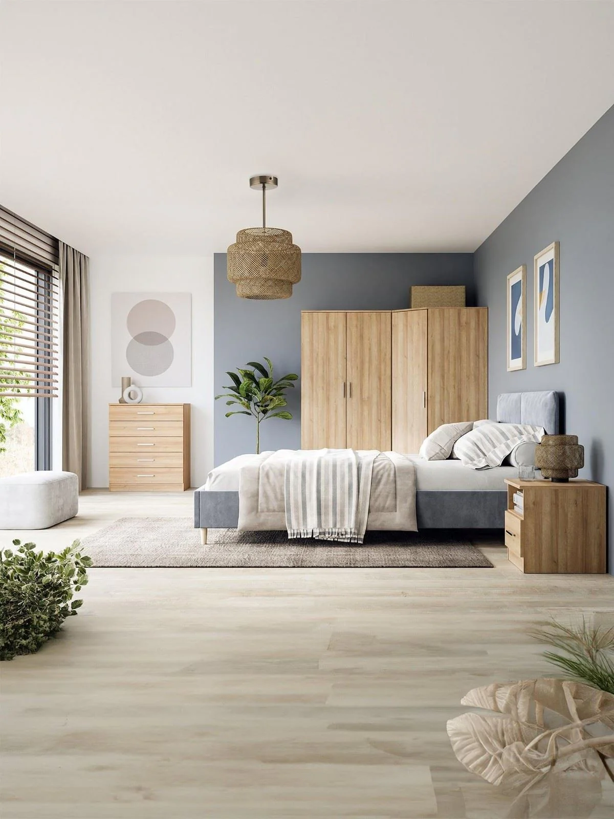 Panama 4 Door, 4 Drawer Combi Fitment Wardrobe with Mirror Oak Modern Bedroom - Image 6