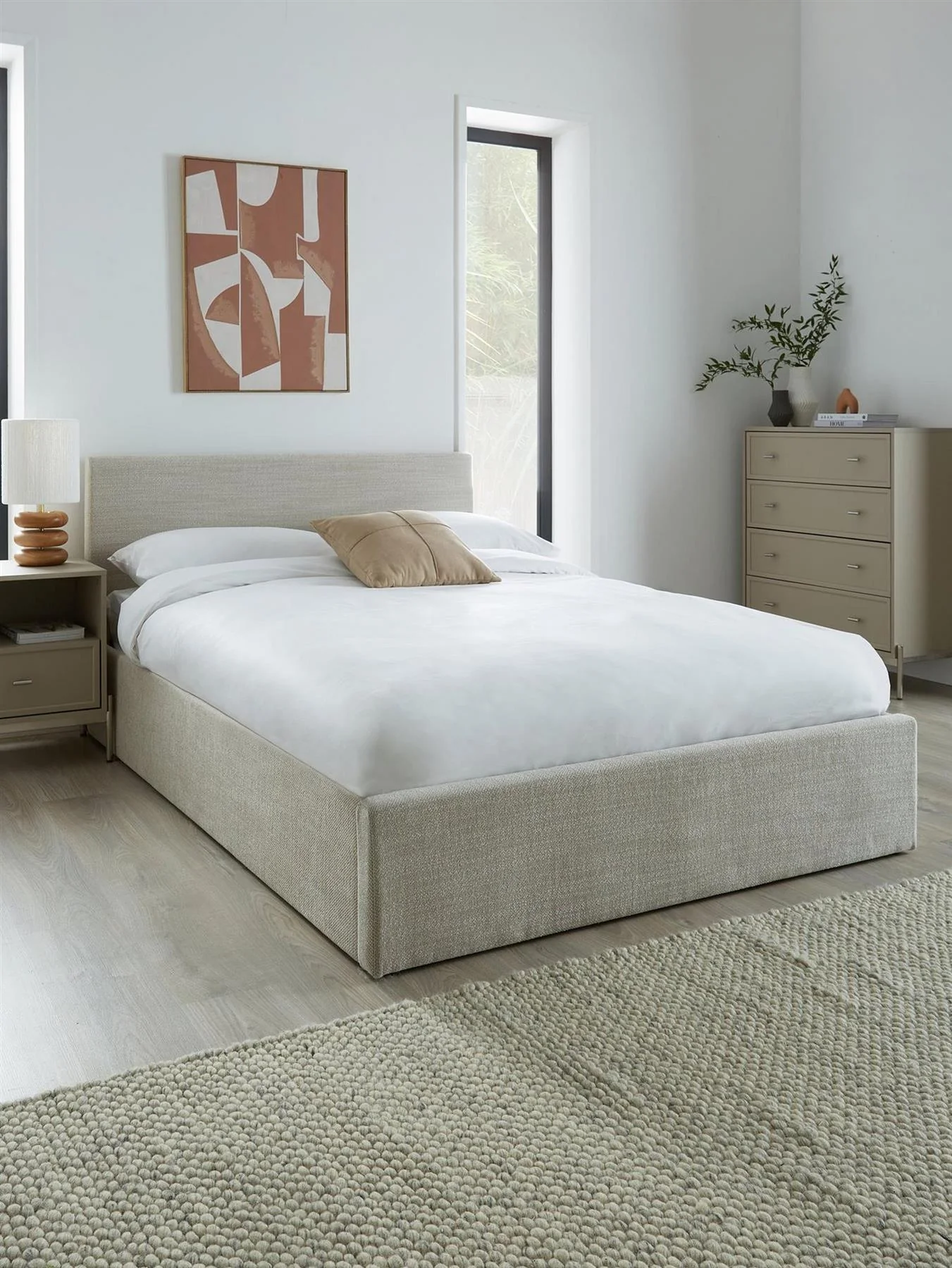 Porto End Lift Up Storage Ottoman Bed Double Natural Underbed Storage UK