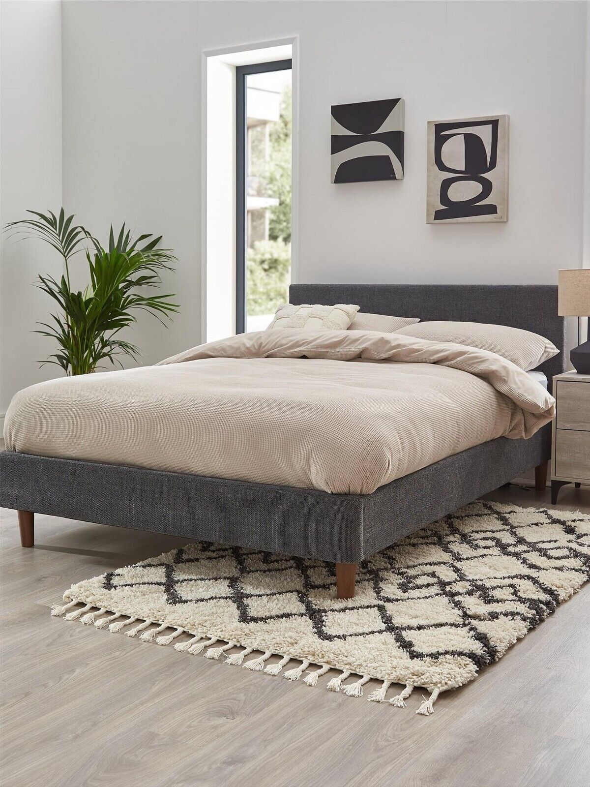 Porto Fabric Double Bed Frame - Dark Grey Stylish Comfortable Bedroom Furniture