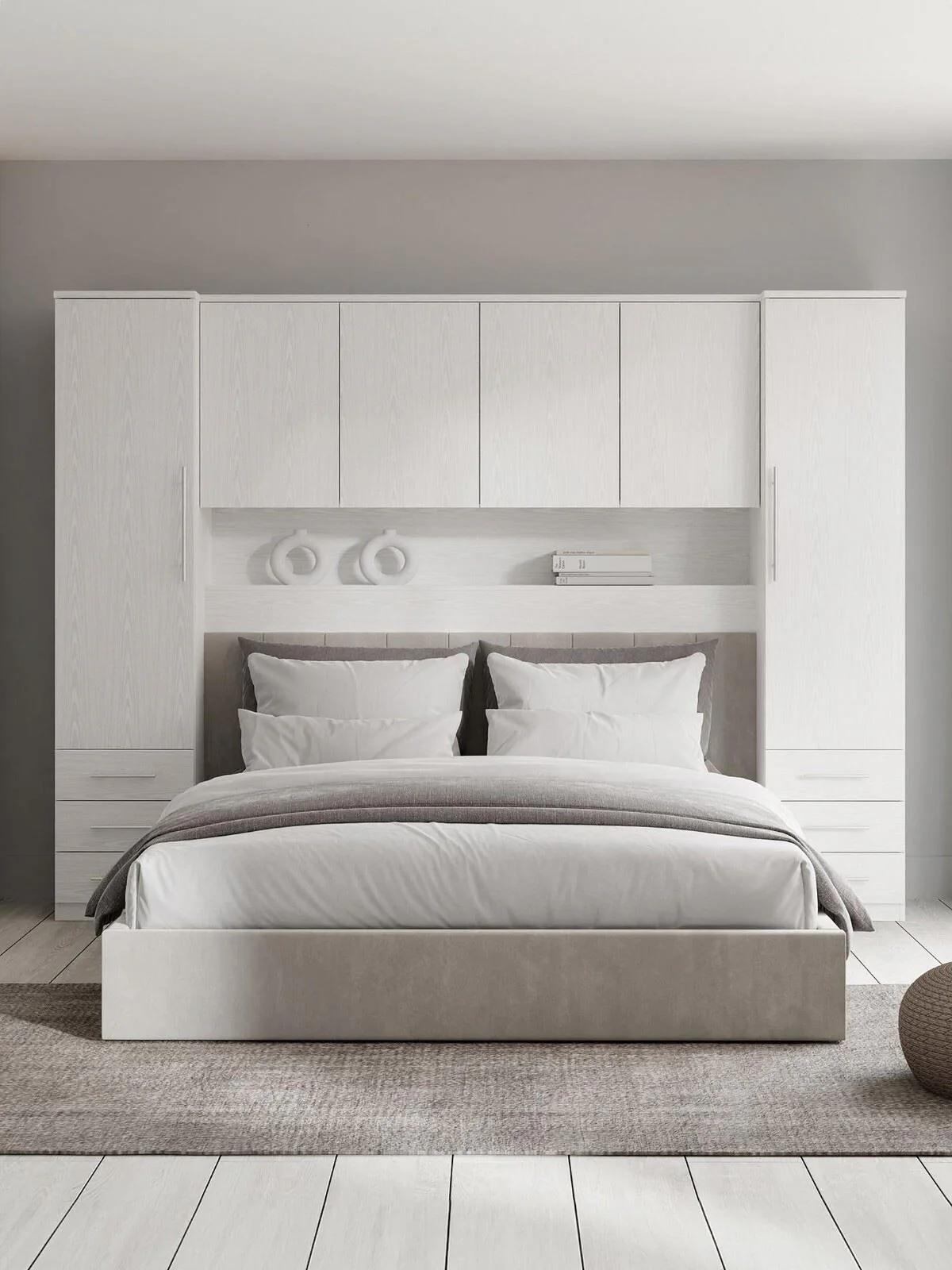 Prague Overbed Unit New White Sleek and Space-Saving Bedroom Storage Solution