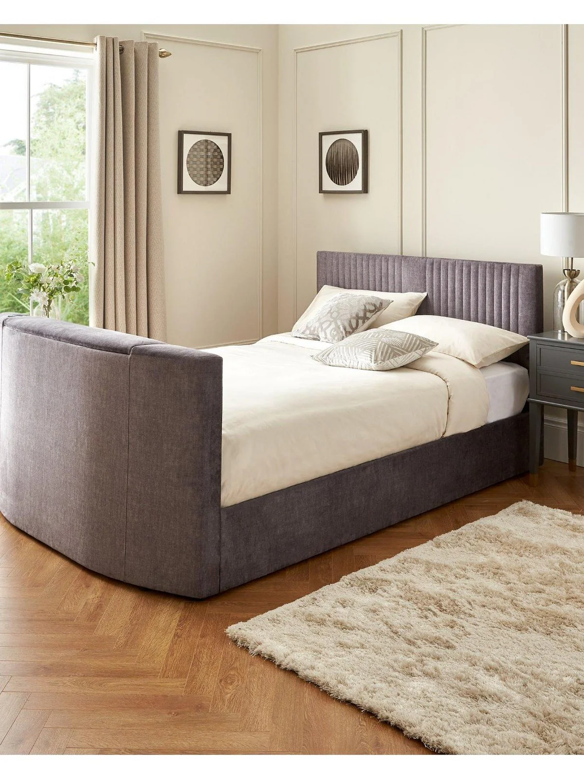 Prent Double TV Bed with Voice Control Grey Stylish and Modern Bed Solution