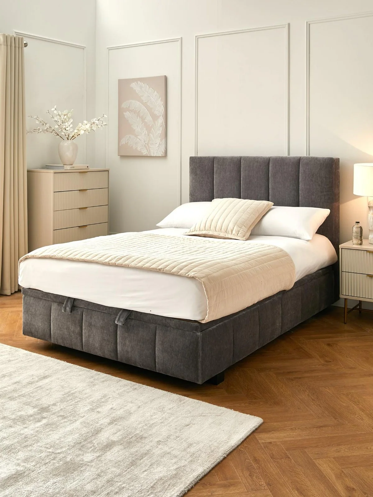 Remy End Lift Up Storage Ottoman Double Bed Grey Fabric Bedroom Furniture UK