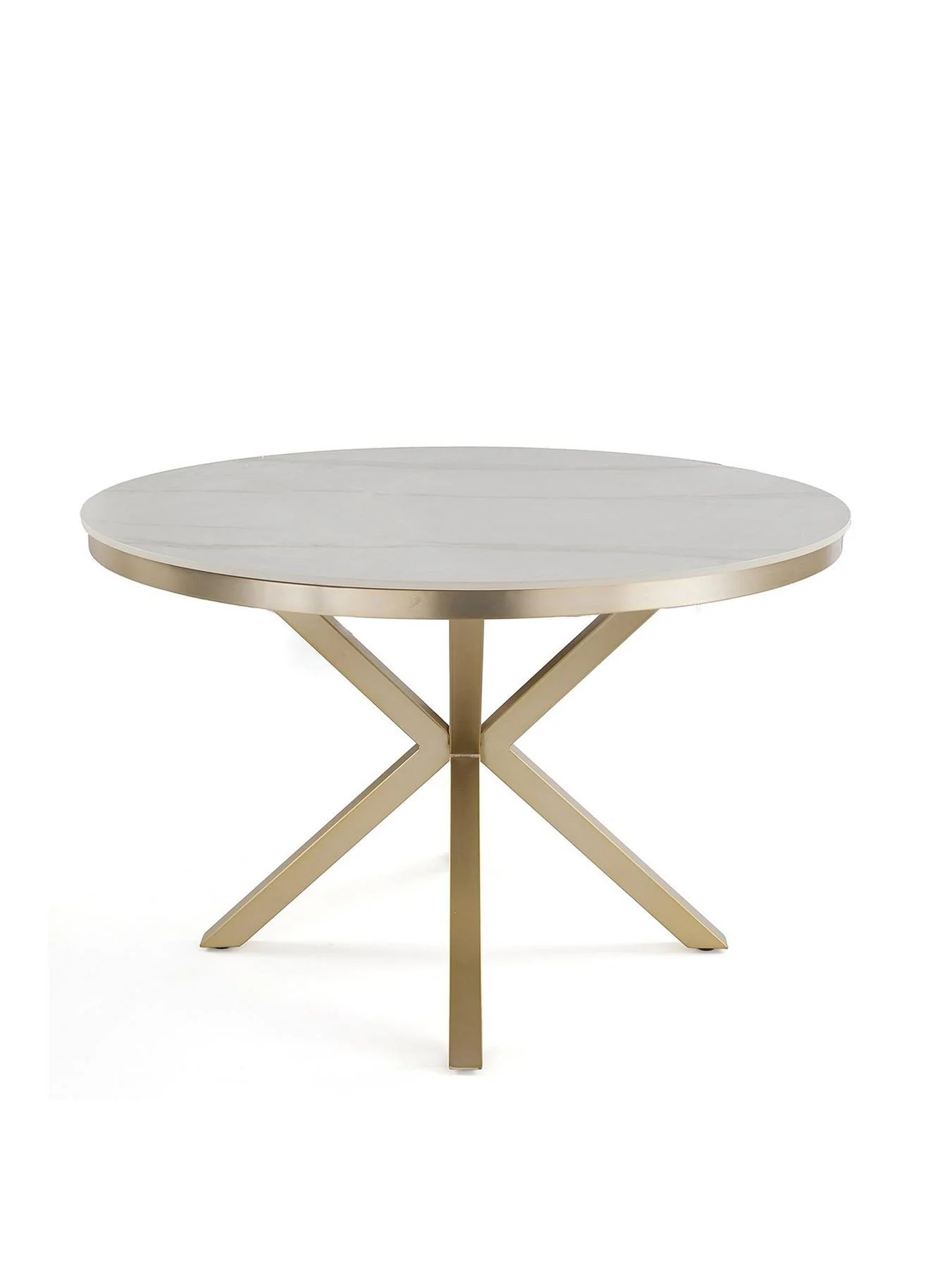 Savannah 120cm Round Ceramic Dining Table White Brass Modern Kitchen - Image 2