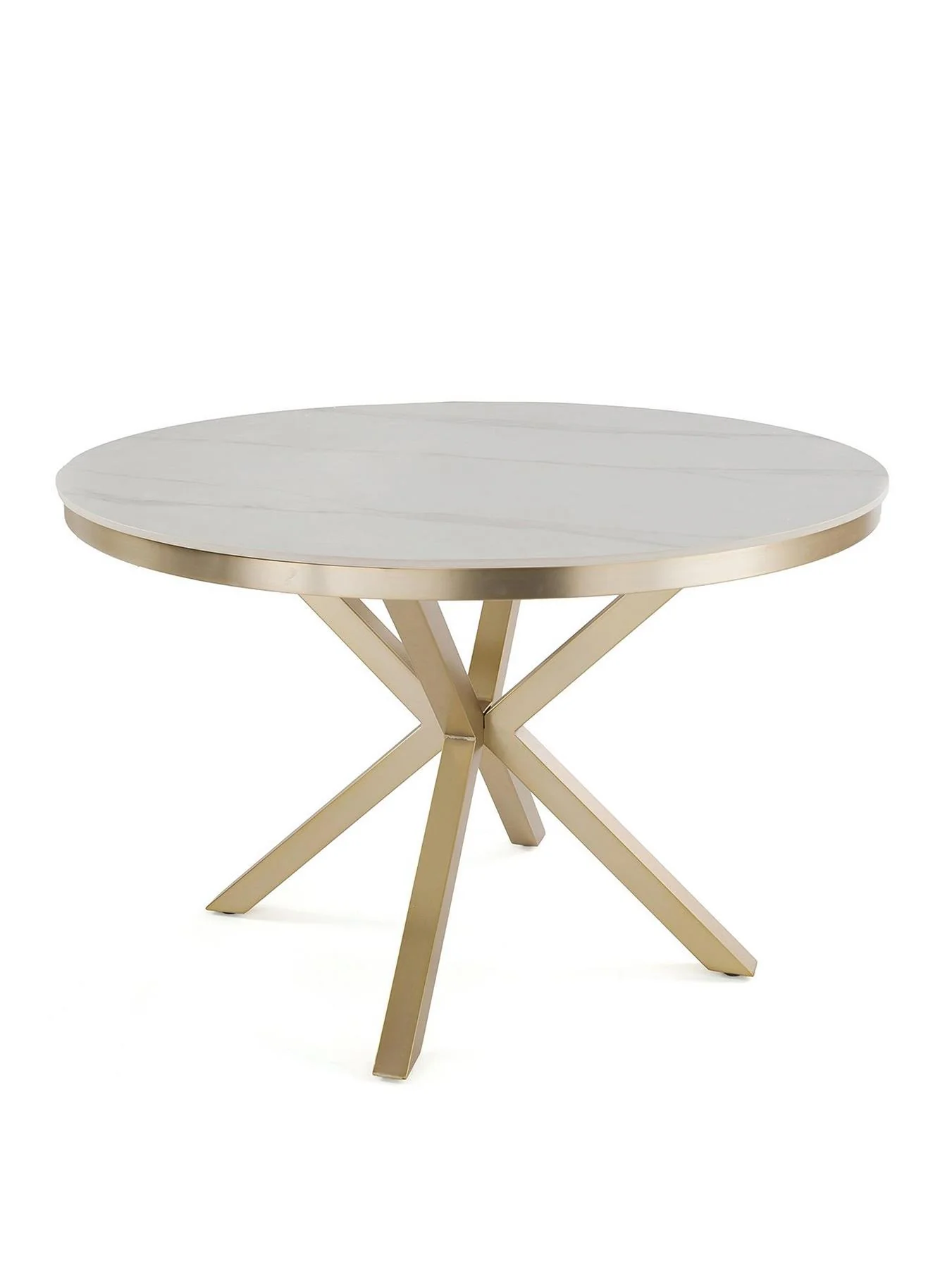 Savannah 120cm Round Ceramic Dining Table White Brass Modern Kitchen - Image 3