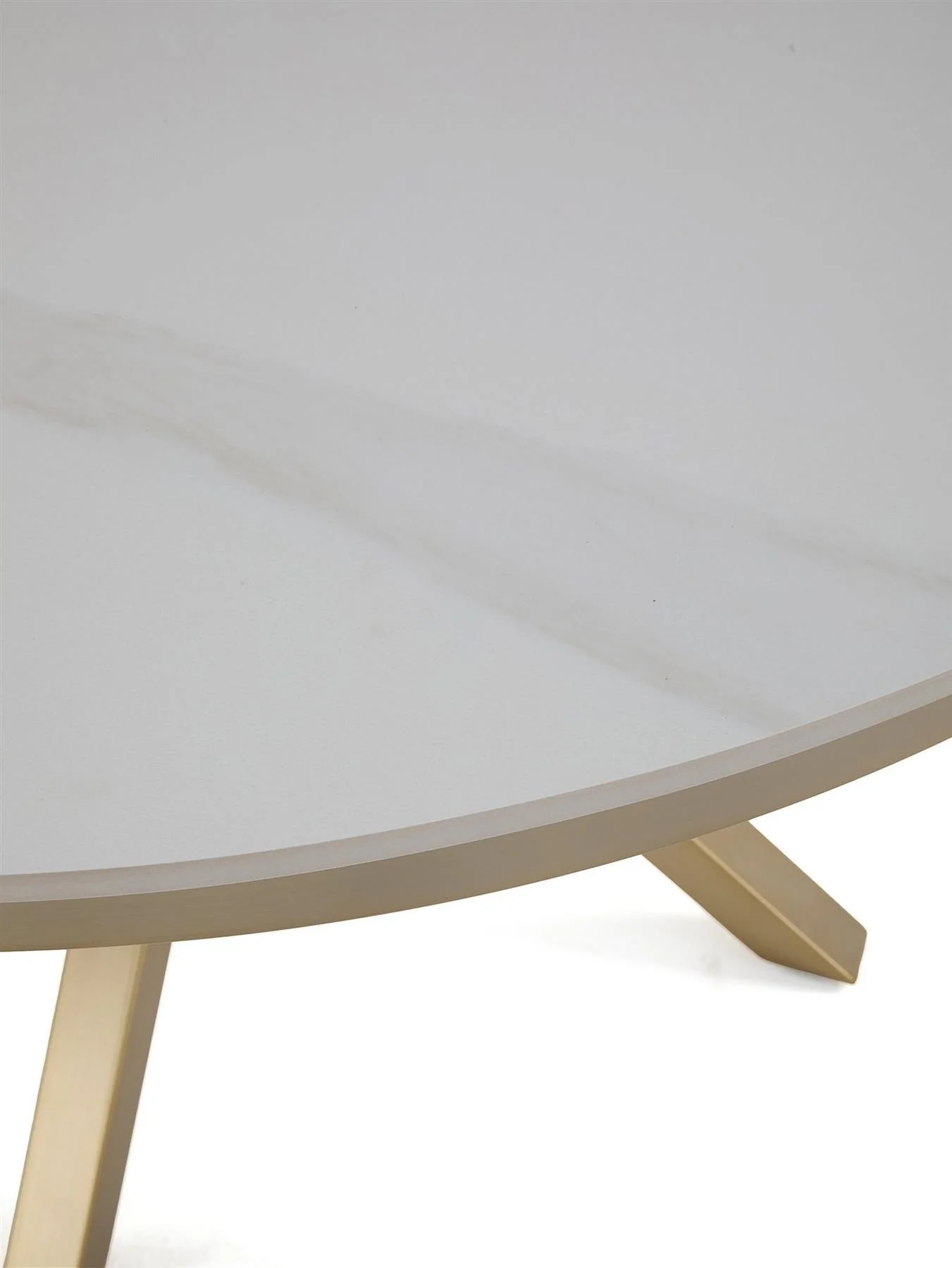 Savannah 120cm Round Ceramic Dining Table White Brass Modern Kitchen - Image 4