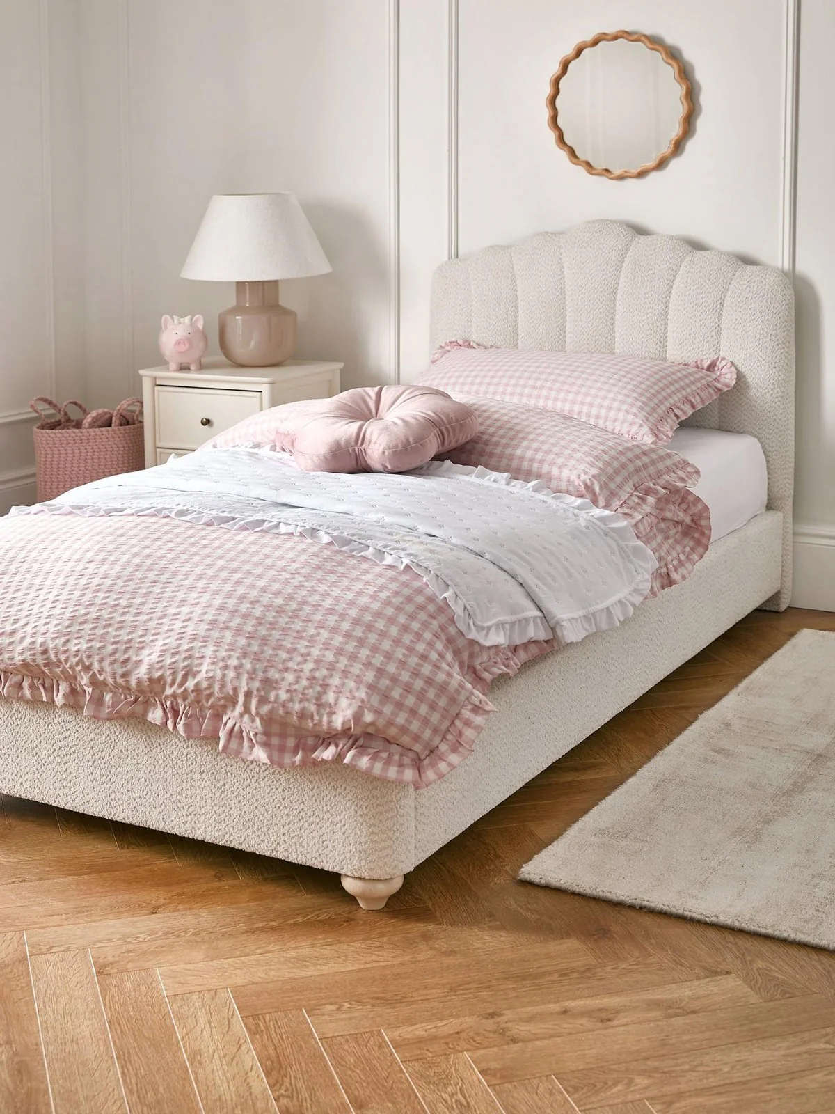 Shelly Boucle Kids Single Bed Natural | Soft Headboard | Sprung Slats
