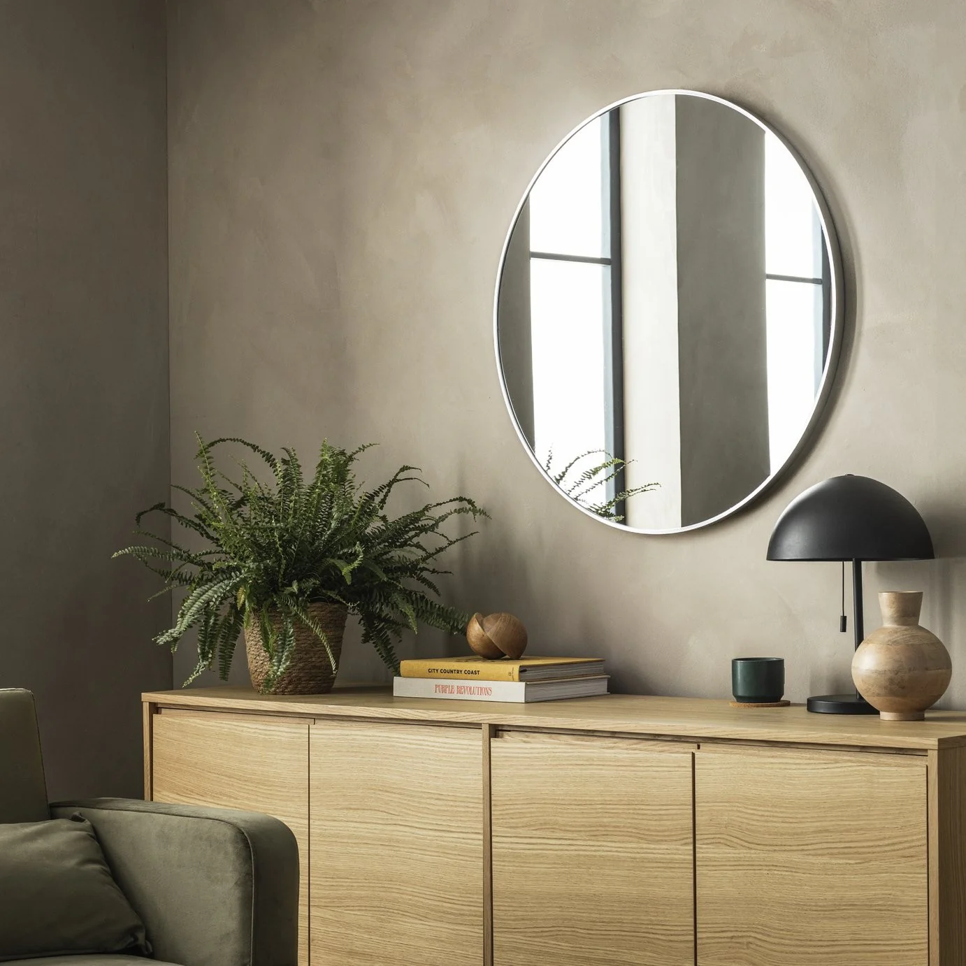 Silver Round Wall Mirror 50x50cm Modern Minimalist Style Home