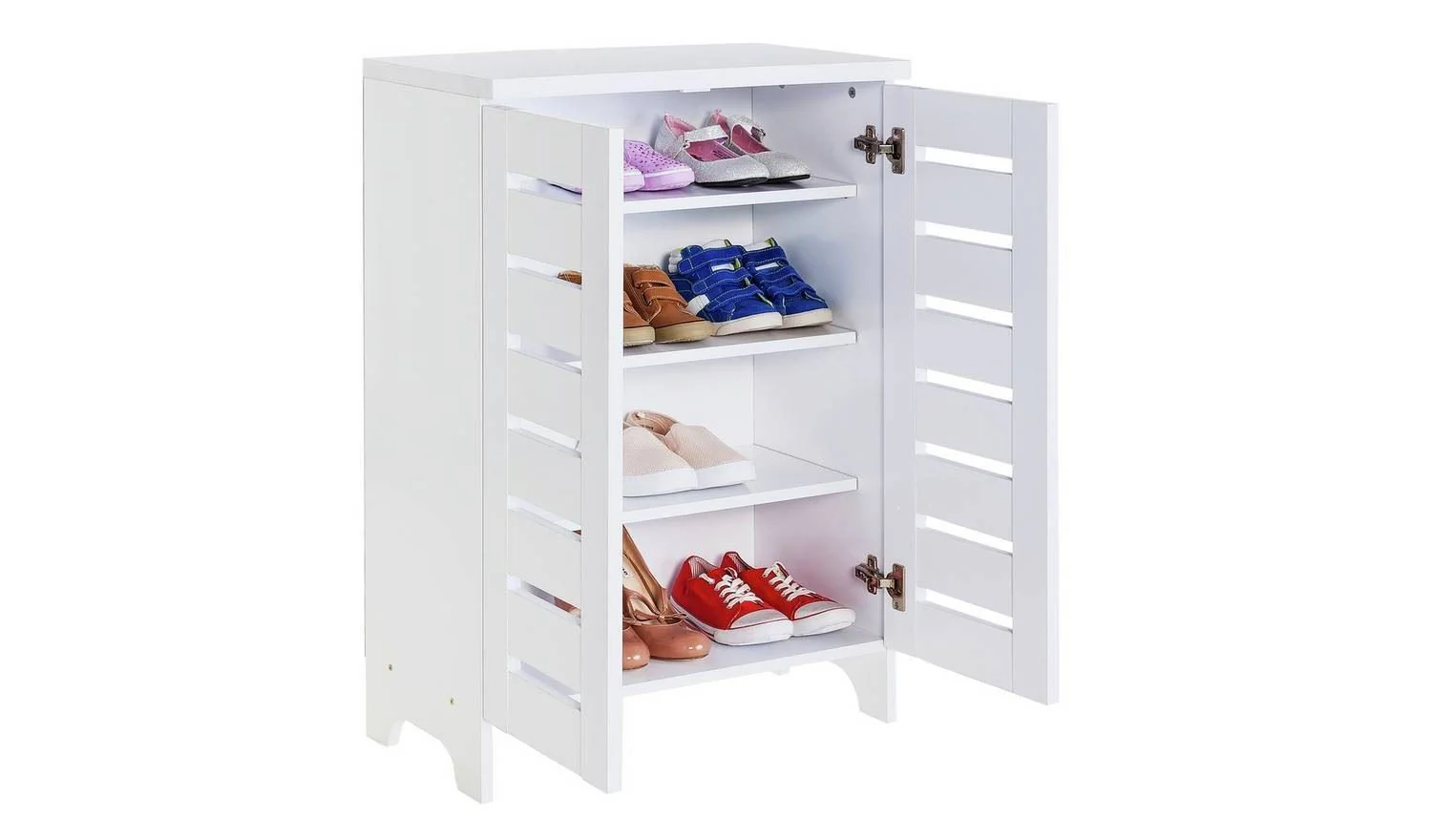 Slatted 2 Door Shoe Storage Cabinet White Hallway Entryway Furniture