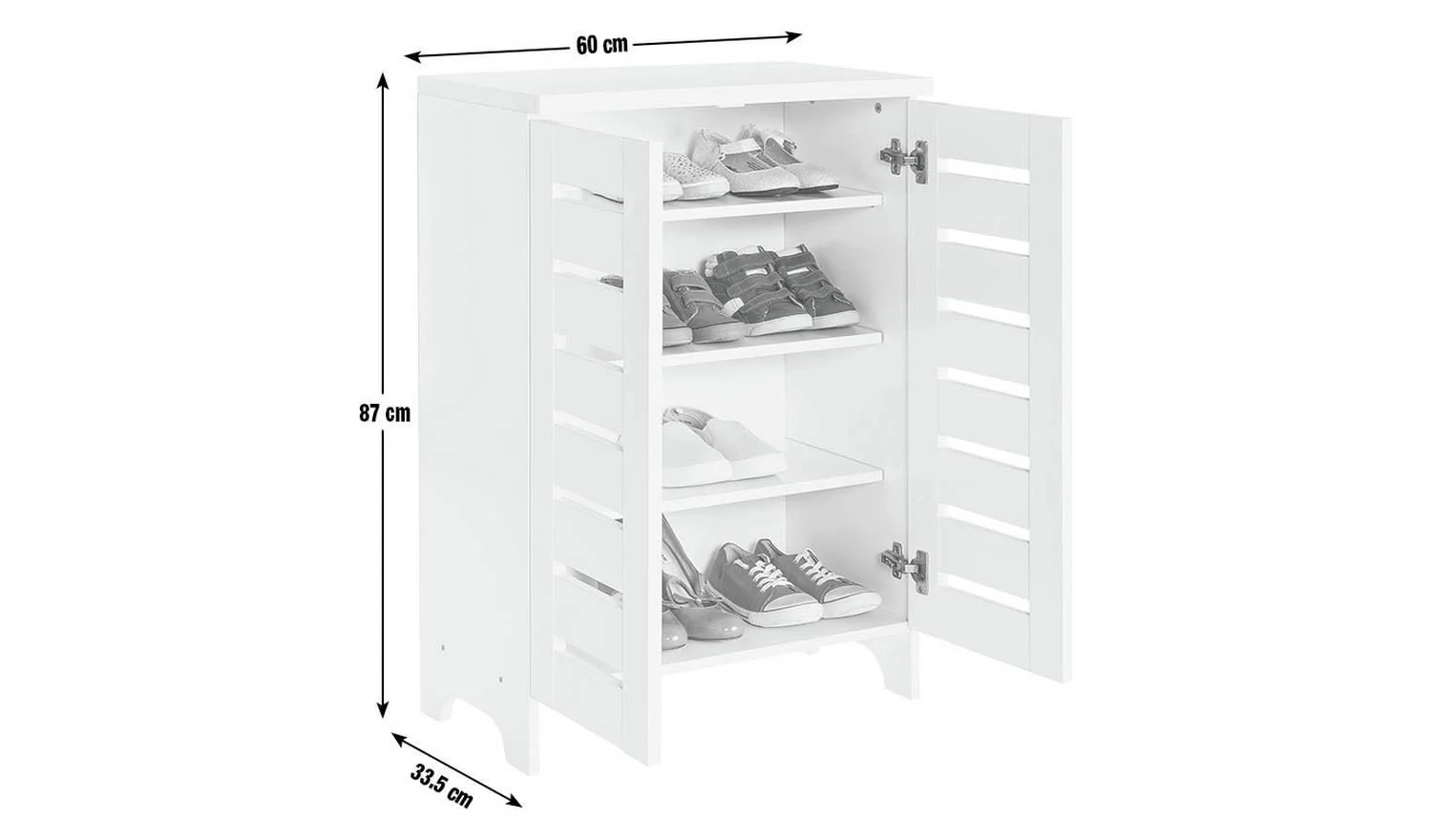 Slatted 2 Door Shoe Storage Cabinet White Hallway Entryway Furniture - Image 6