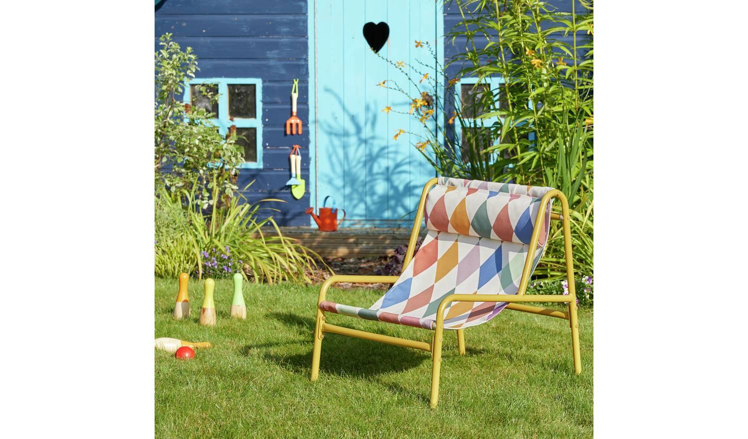 Teka Metal Kids Garden Chair Harlequin Colourful Patio Seat Outdoor