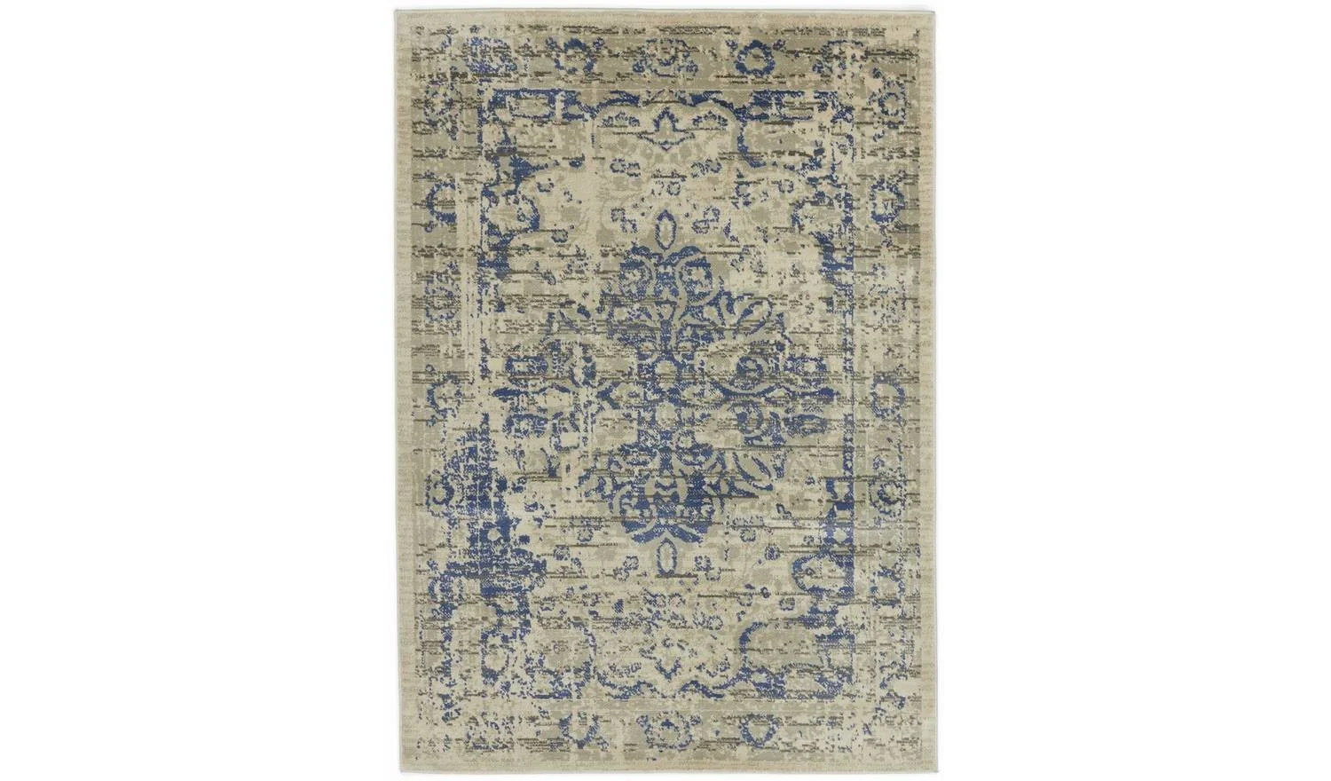 Traditional Natural & Blue Cut Pile Rug 230x160cm Classic Home Decor